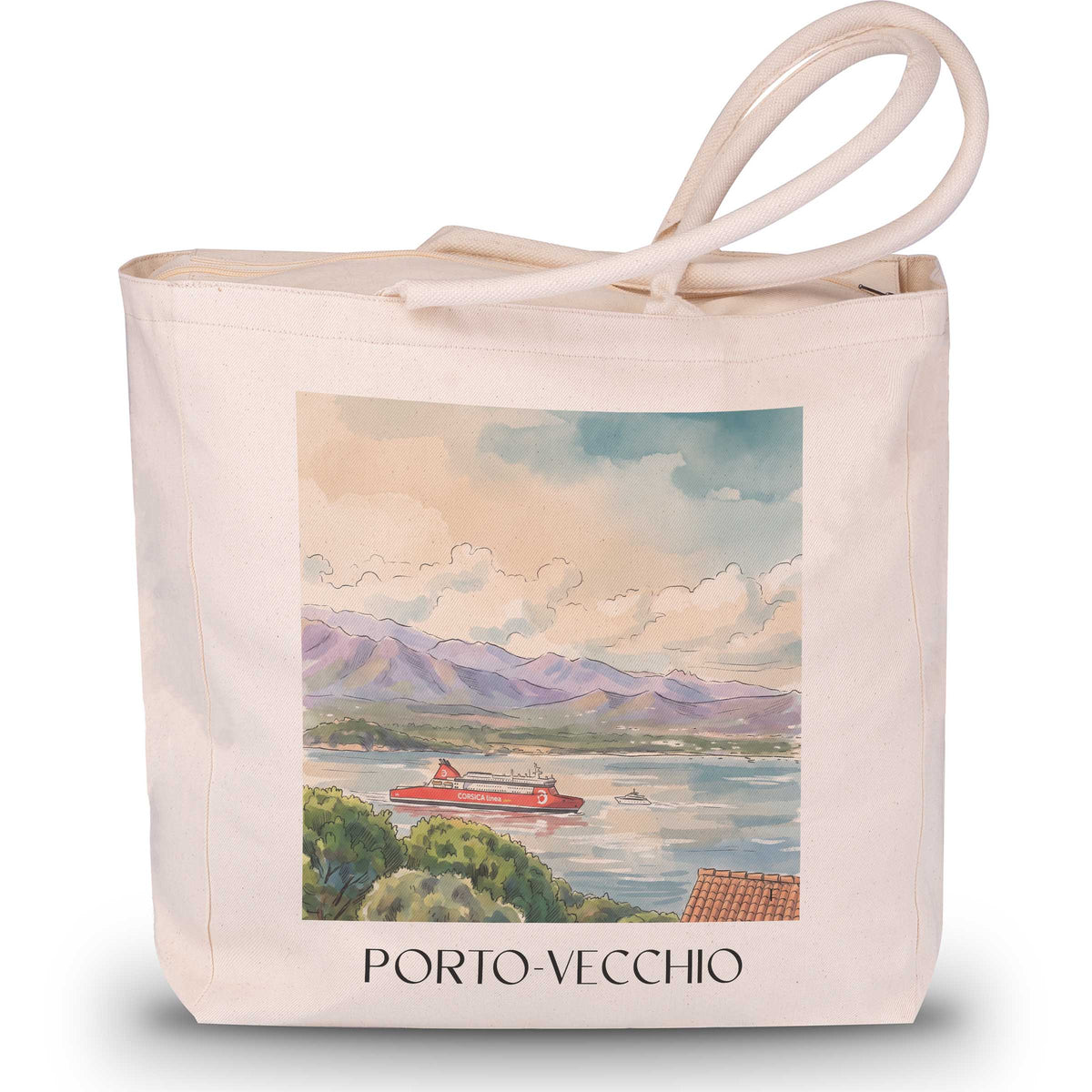 porto-vecchio-korsika-frankreich-einkaufstasche-aquarell
