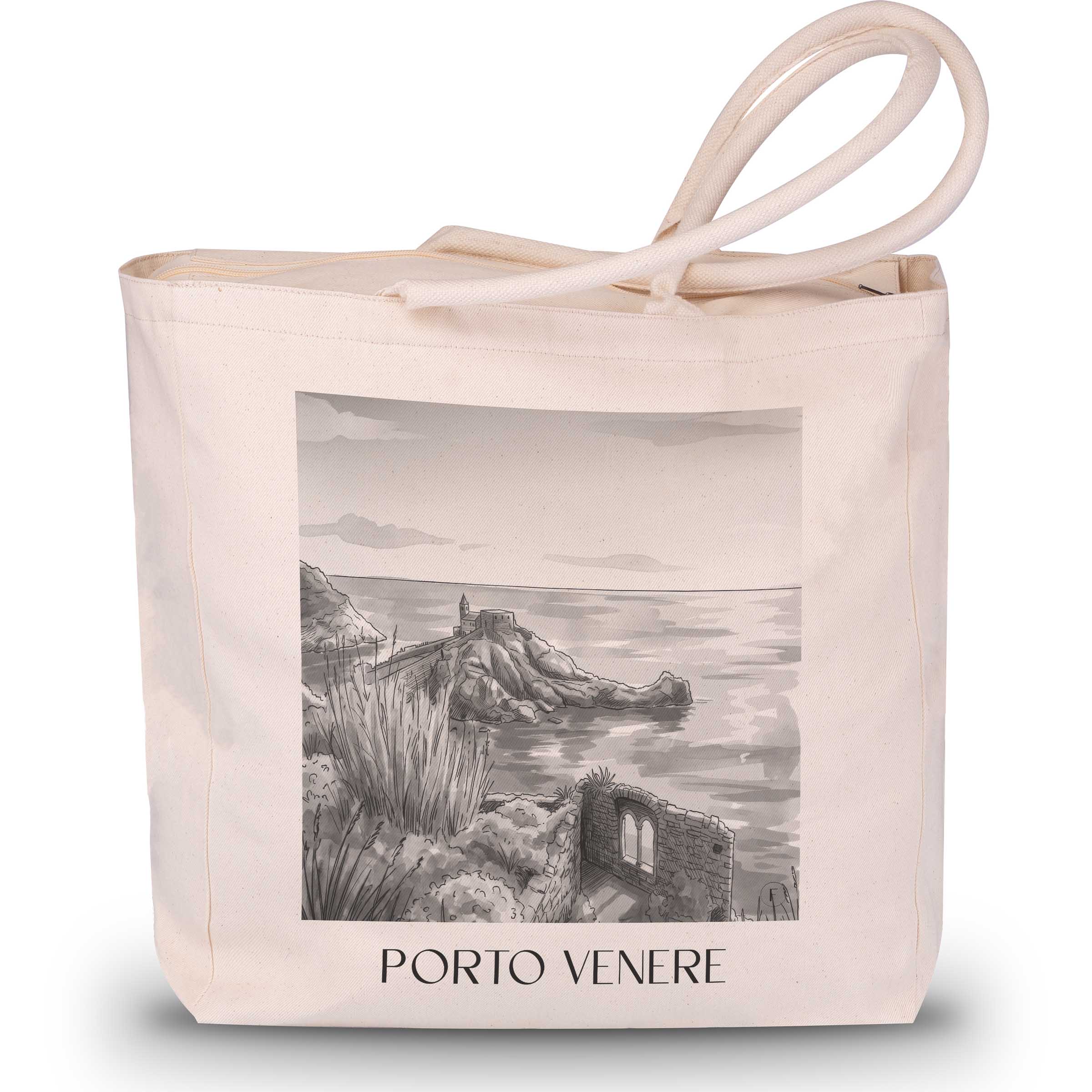 porto-venere-italien-einkaufstasche-aquarell-schwarz-weiss