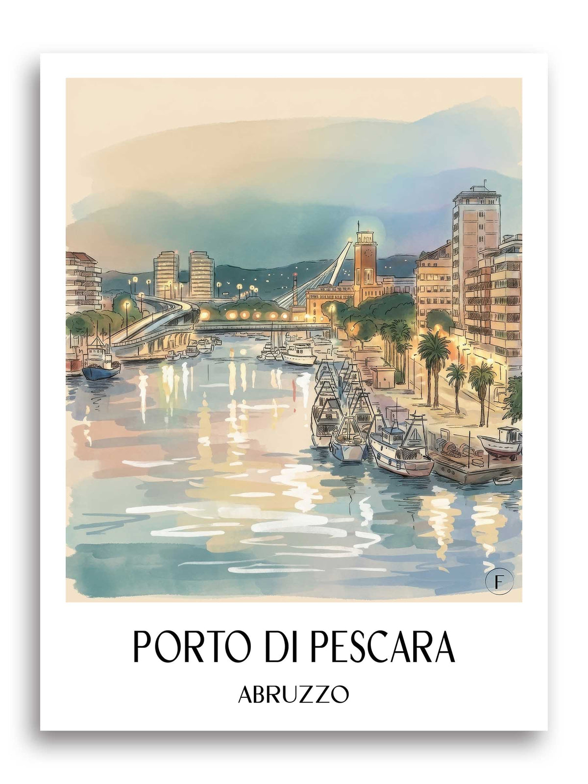 Porto di Pescara Poster - Abruzzen - Italien Kunstdruck - Aquarell von A4 bis A1 - favplace