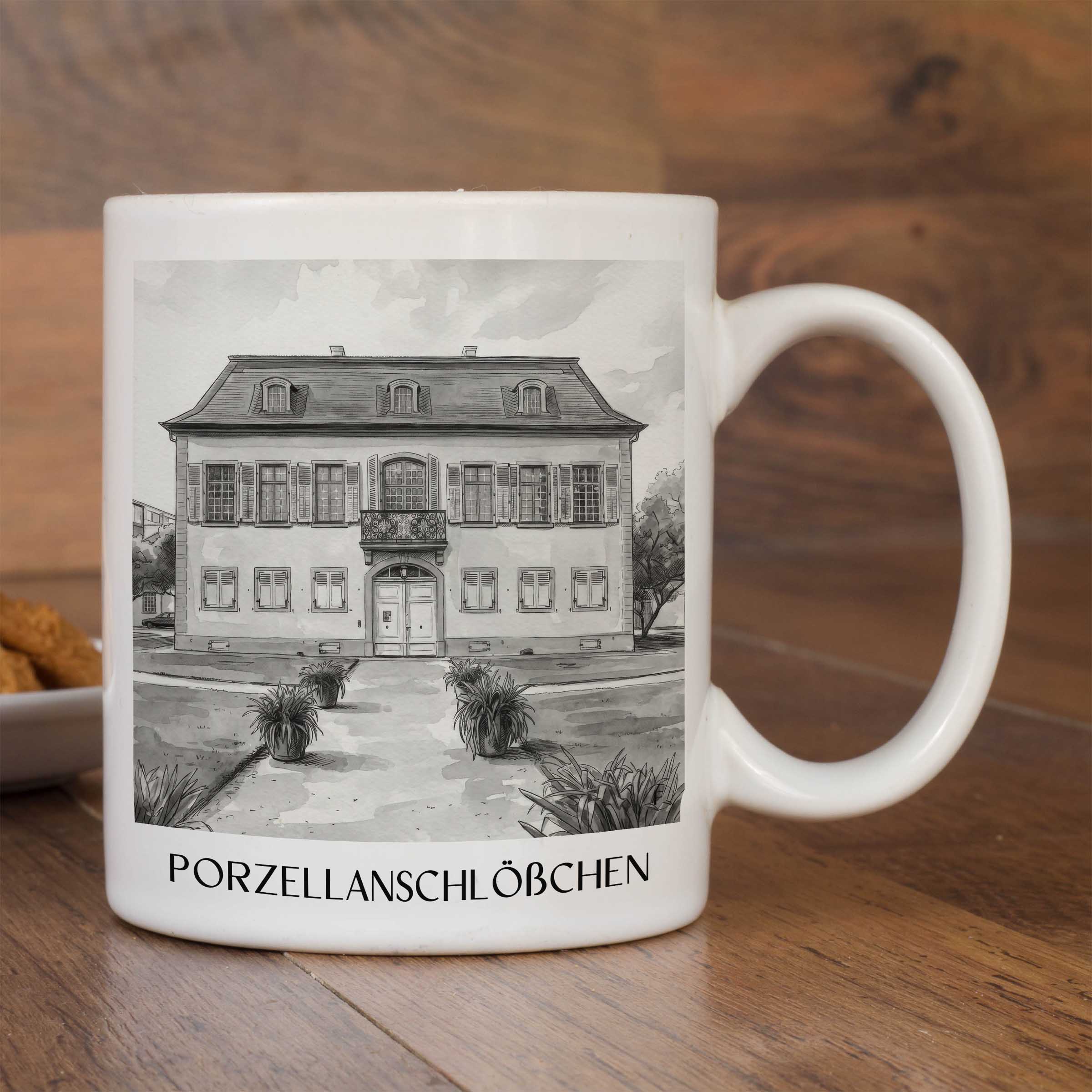 porzellanschlößchen-darmstadt-deutschland-kaffeebecher-aquarell-schwarz-weiss