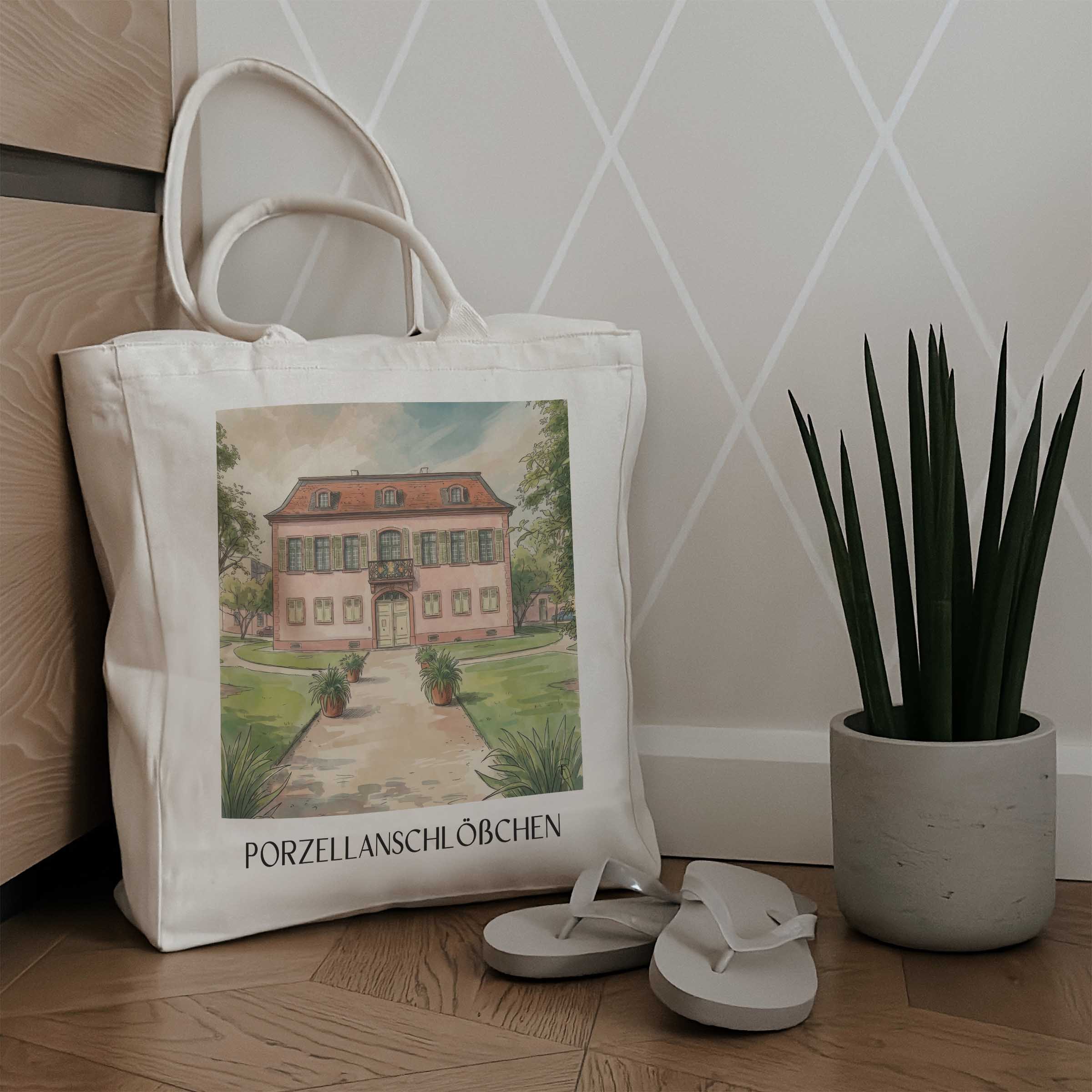 porzellanschlößchen-darmstadt-deutschland-einkaufstasche-aquarell