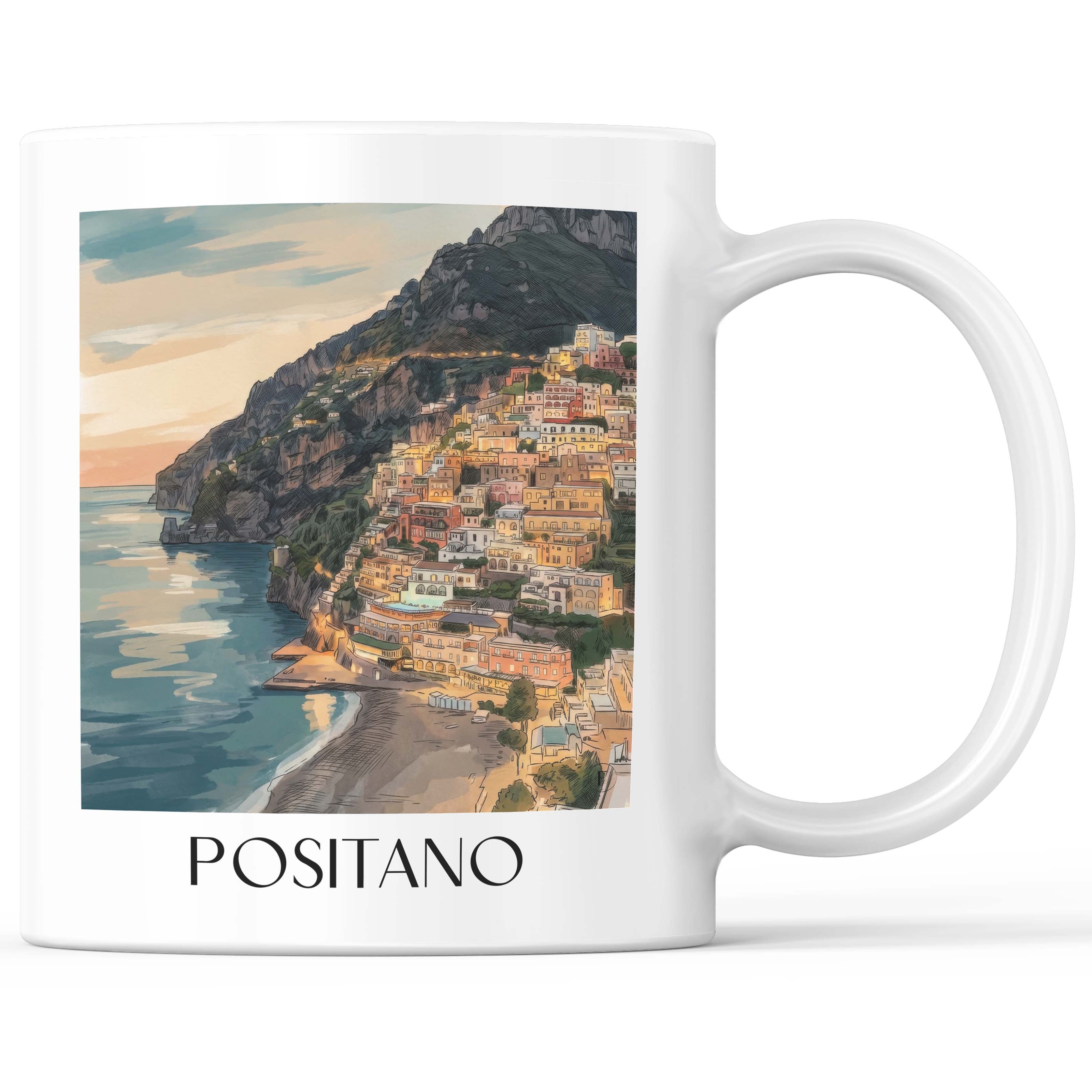 Positano Kaffeebecher - Amalfi Küste - Italien Becher - Kaffeetasse im Aquarell Stil - favplace