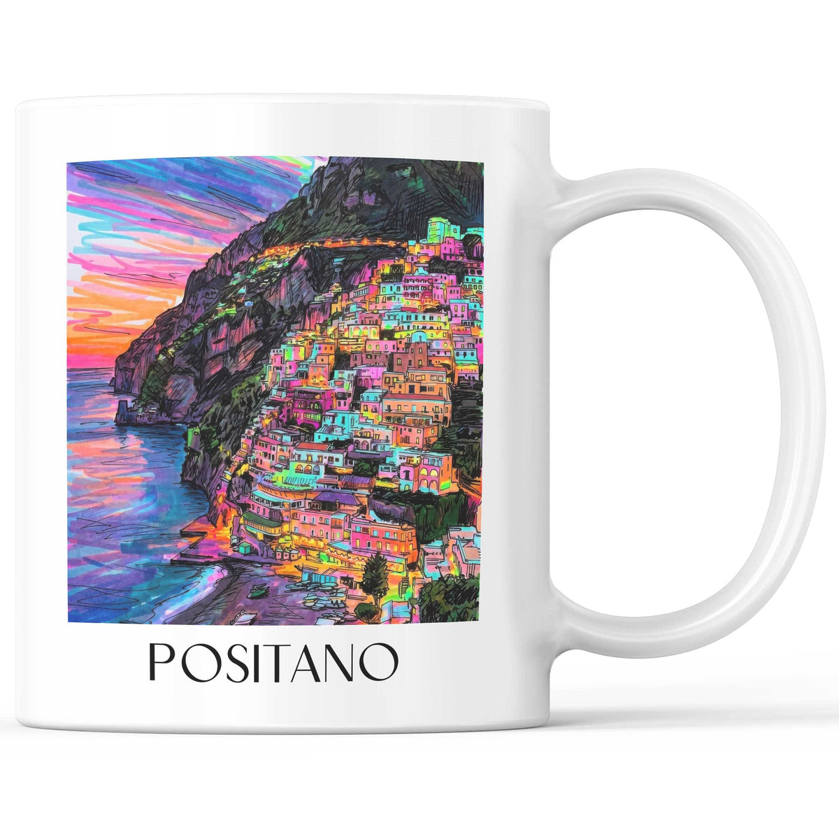 Positano Kaffeebecher - Amalfi Küste - Italien Becher - Kaffeetasse im Tag Graffiti Stil - favplace