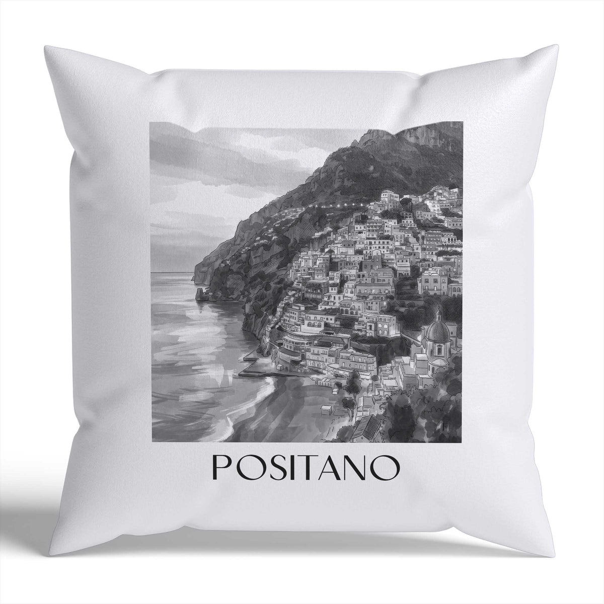 positano-amalfi-küste-italien-kissenbezug-aquarell-schwarz-weiss