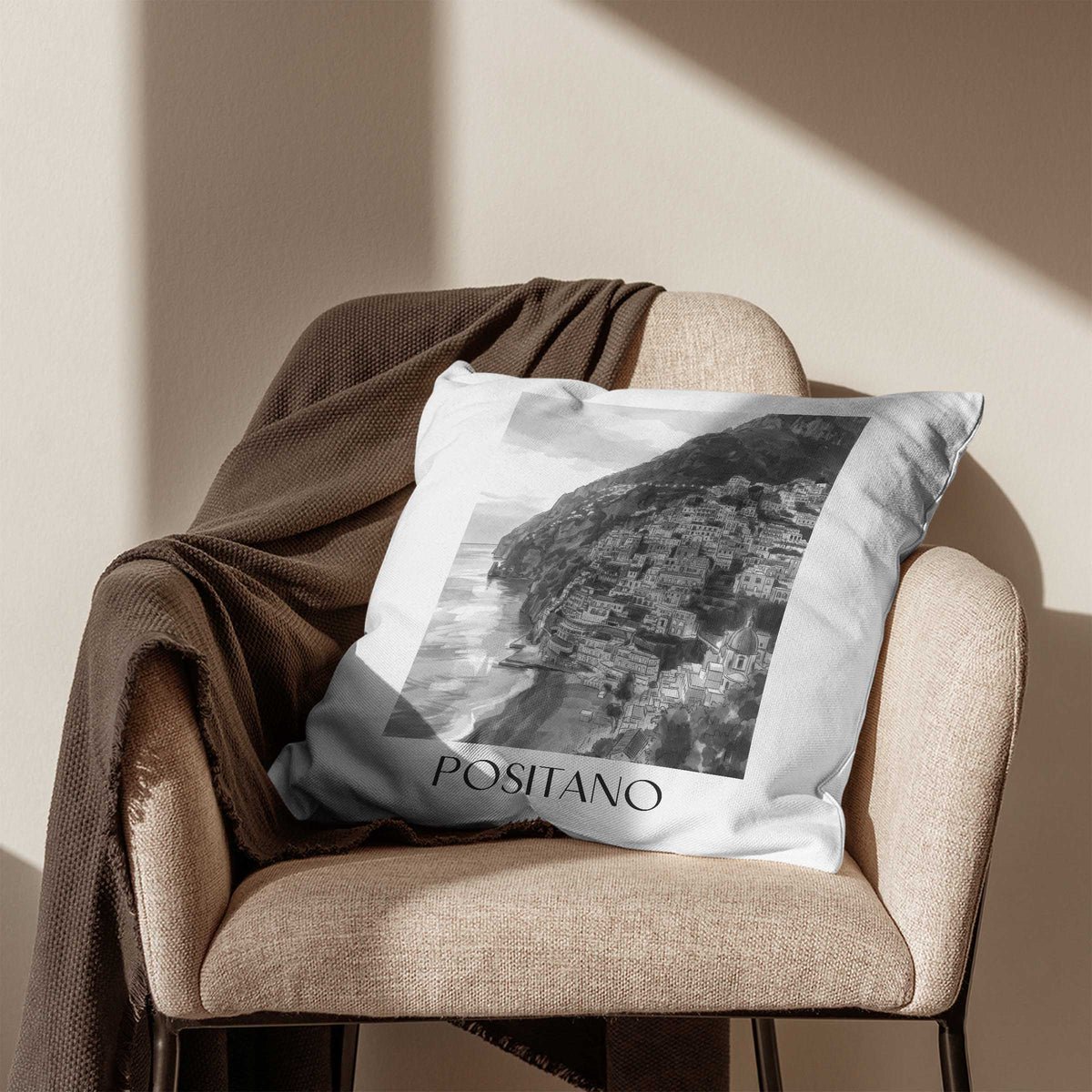 positano-amalfi-küste-italien-kissenbezug-aquarell-schwarz-weiss