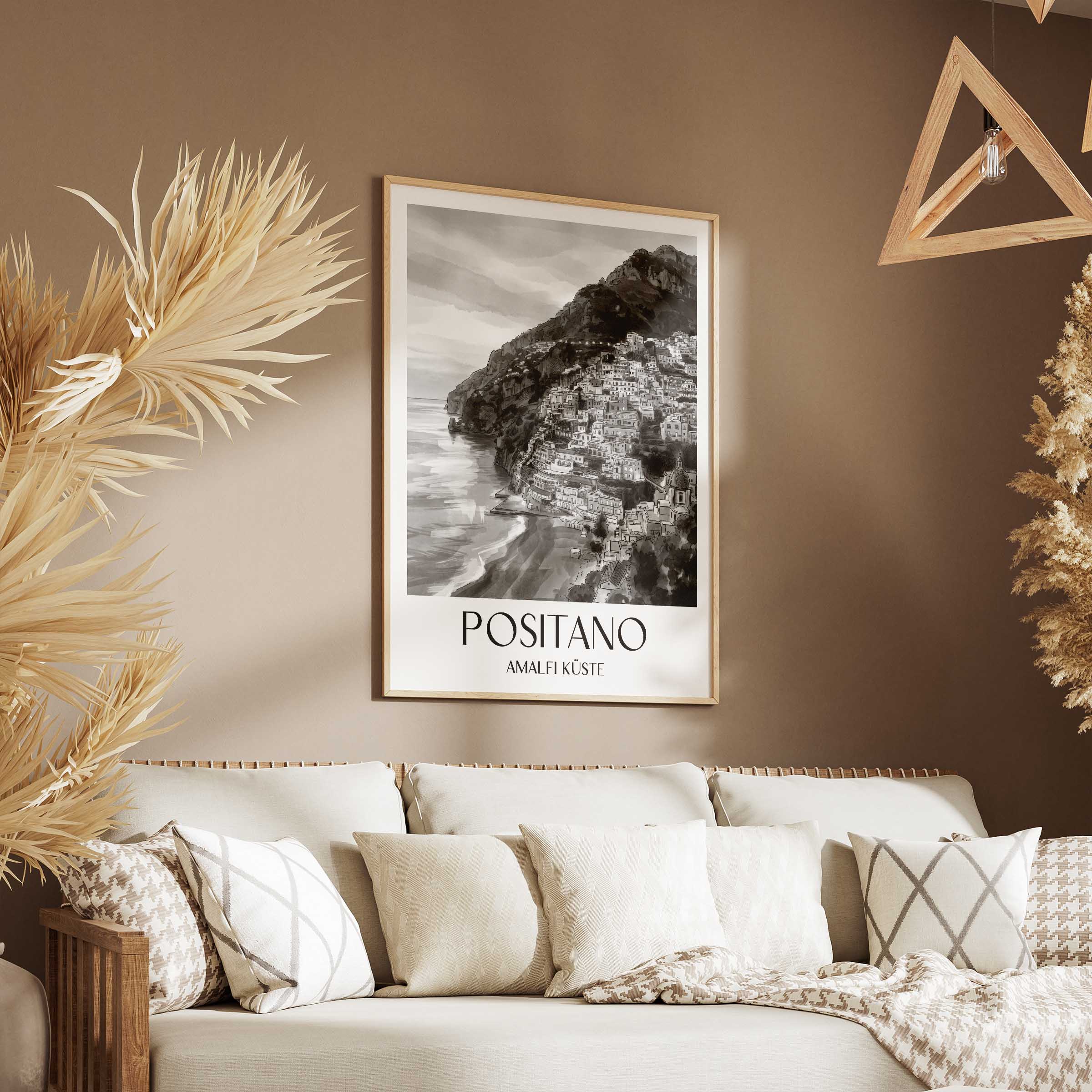 positano-amalfi-küste-italien-poster-aquarell-schwarz-weiss