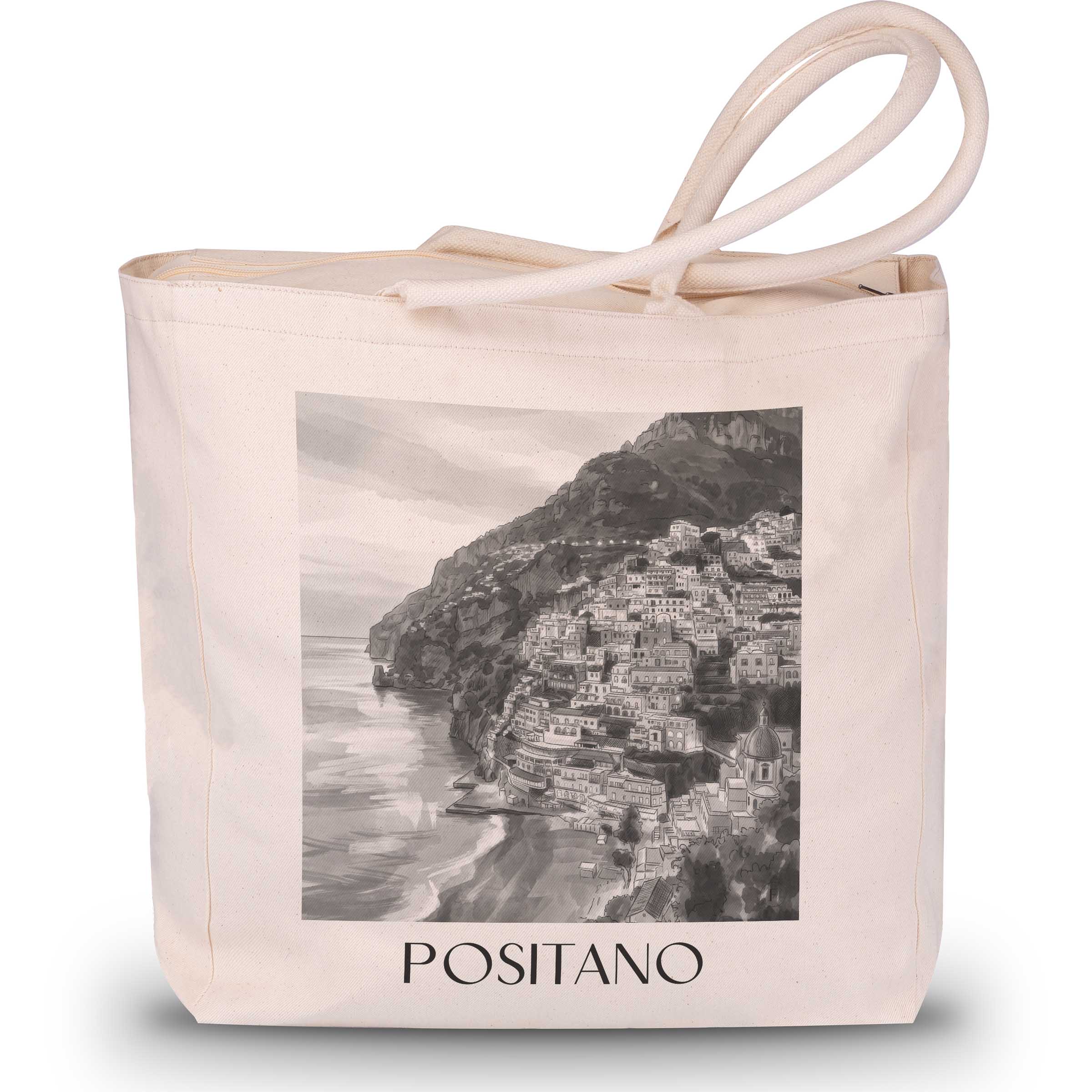 positano-amalfi-küste-italien-einkaufstasche-aquarell-schwarz-weiss