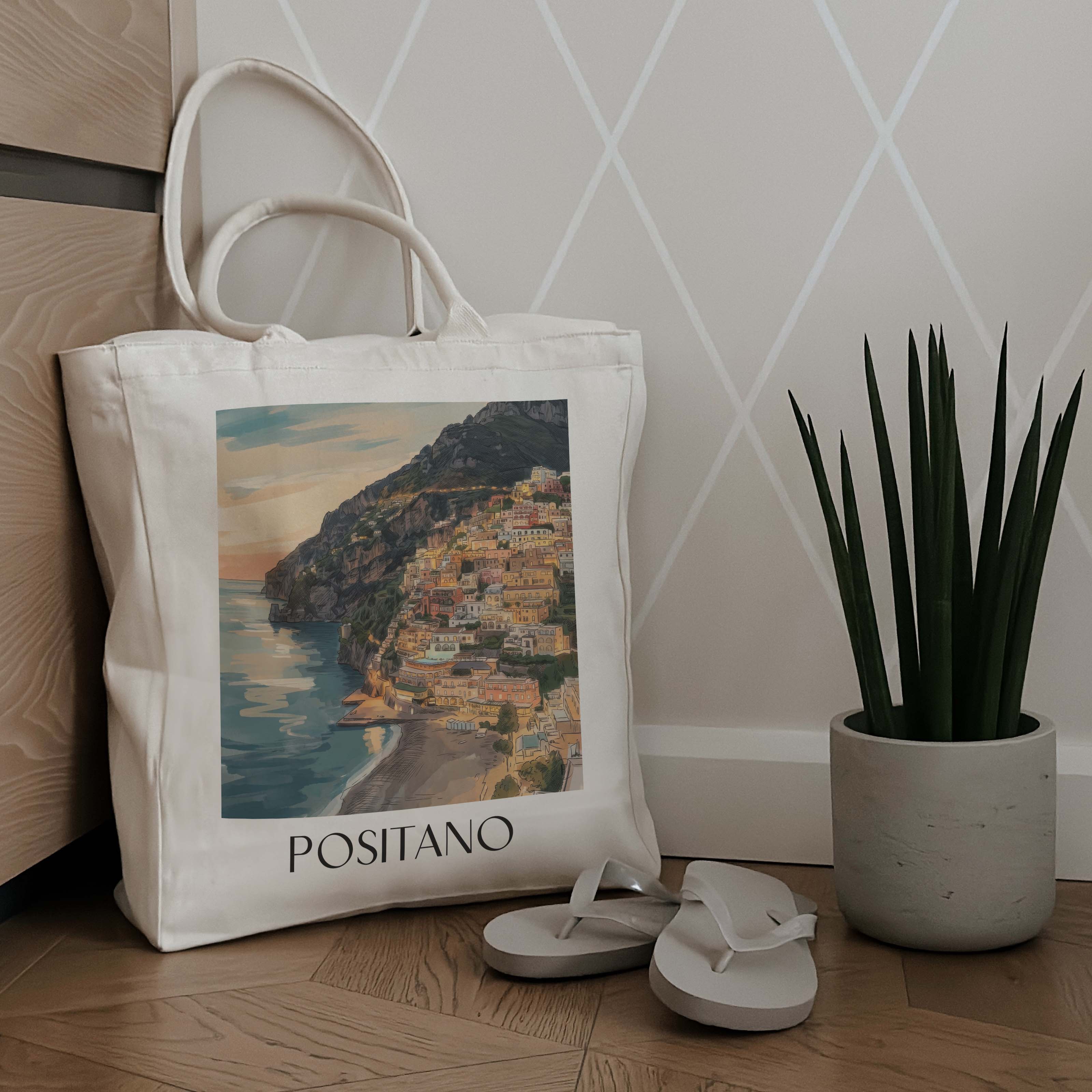 positano-amalfi-küste-italien-einkaufstasche-aquarell