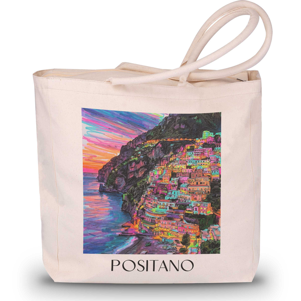 Positano Shopping Tasche - Amalfi Küste - Italien Tote Bag - Einkaufstasche im Tag Graffiti Stil - favplace