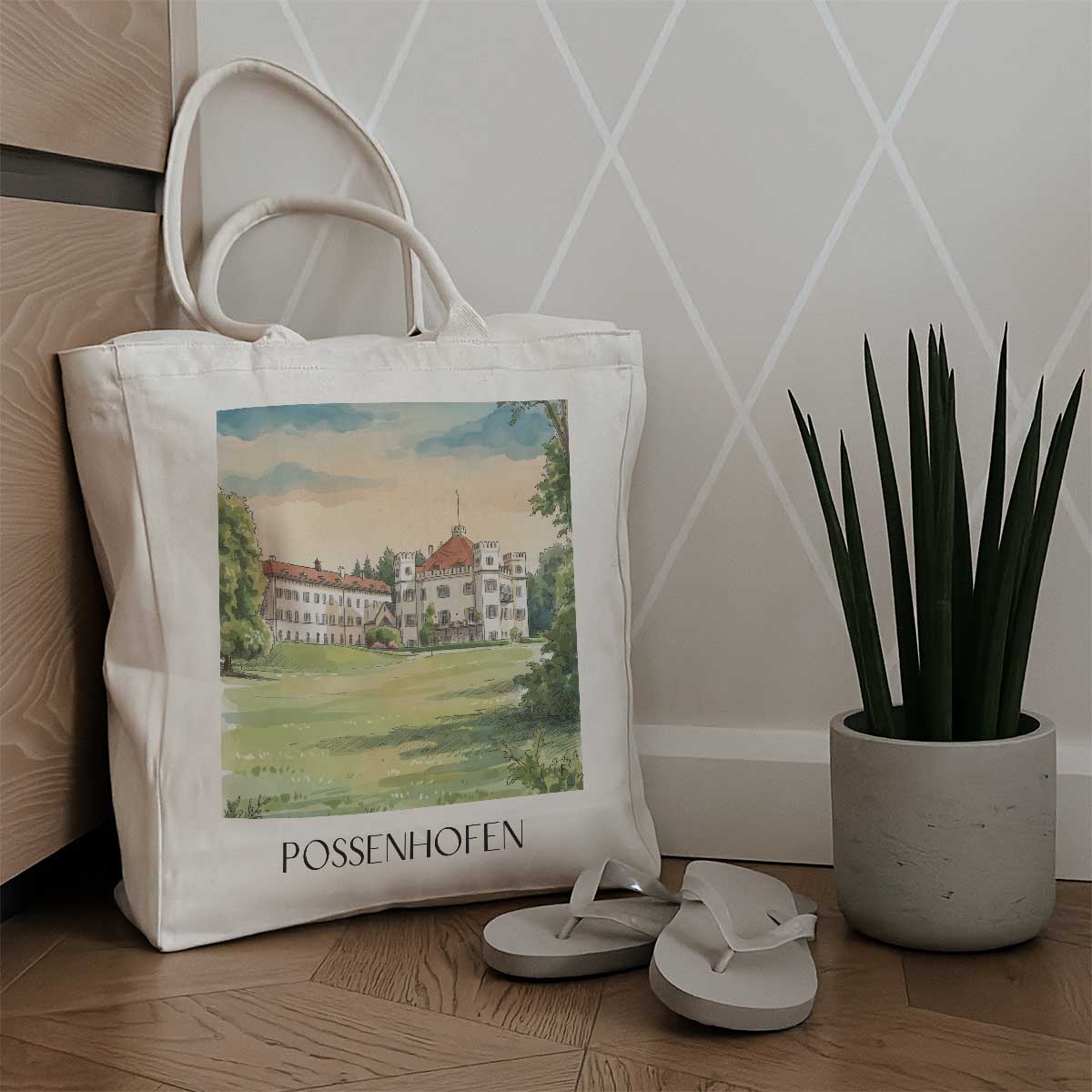 possenhofen-fünfseenland-deutschland-einkaufstasche-aquarell