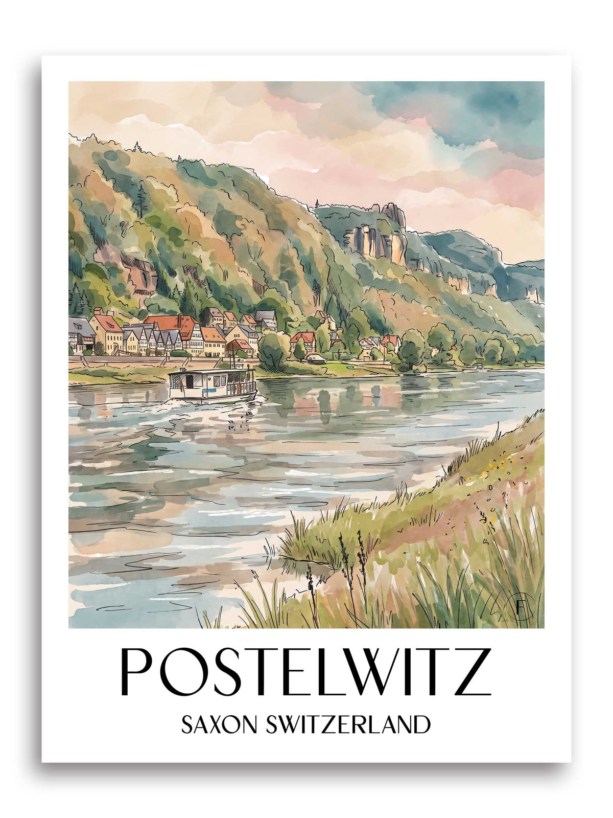 Postelwitz Poster - Sächsische Schweiz - Deutschland Kunstdruck - Aquarell von A4 bis A1 - favplace