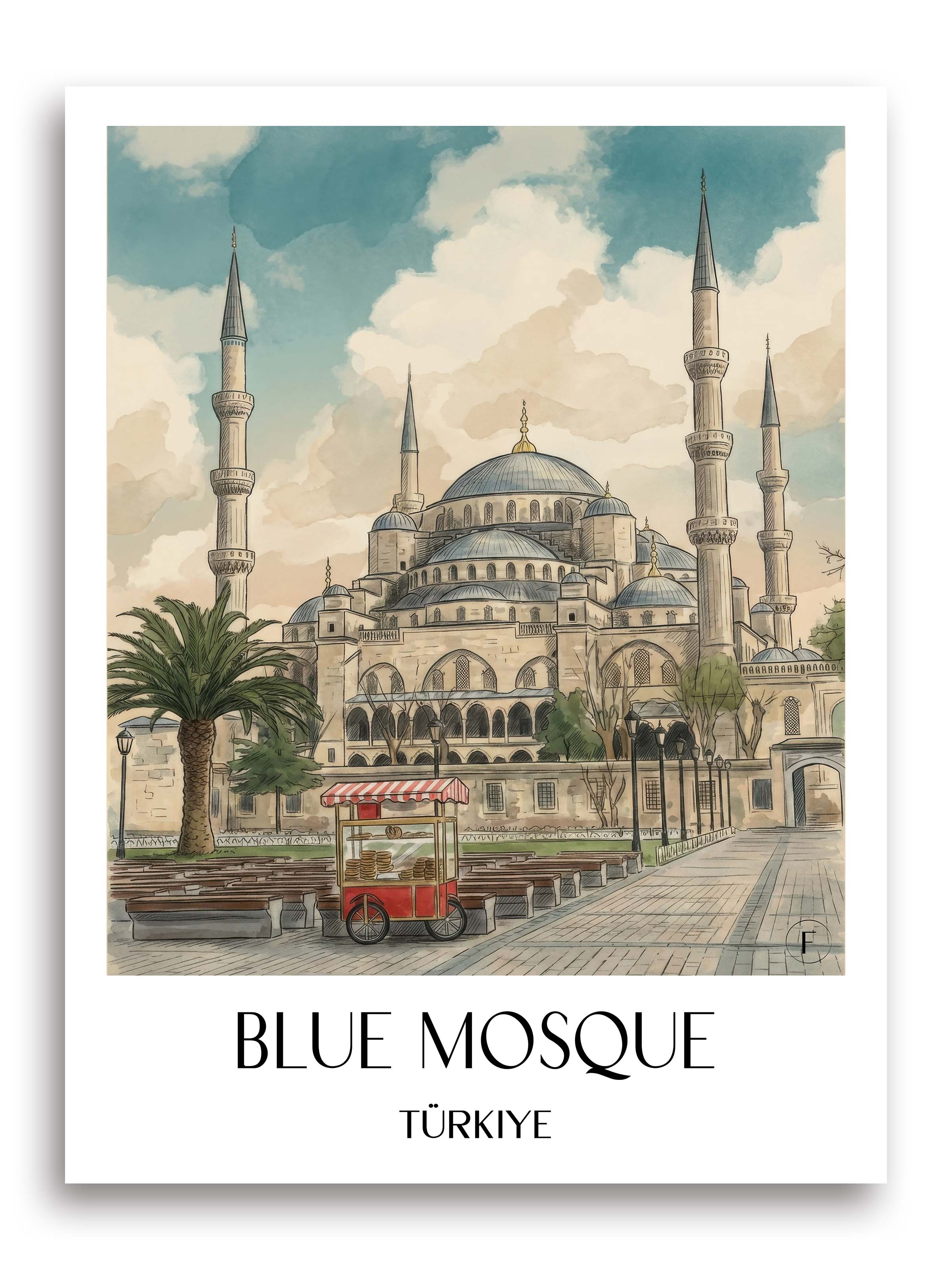 Blaue Moschee Poster - Türkei Kunstdruck - Aquarell von A4 bis A1 - favplace