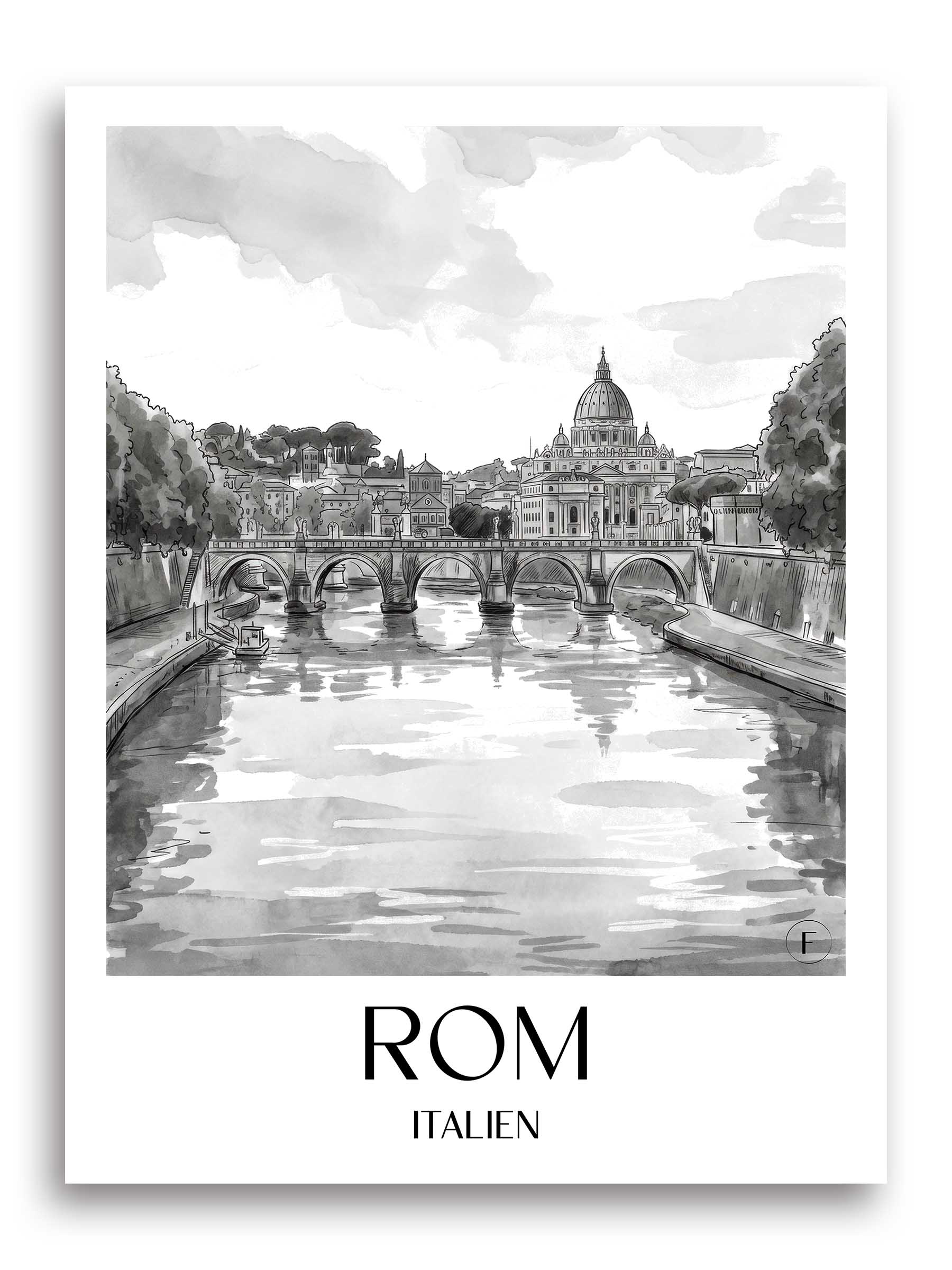 rom-italien-poster-aquarell-schwarz-weiss