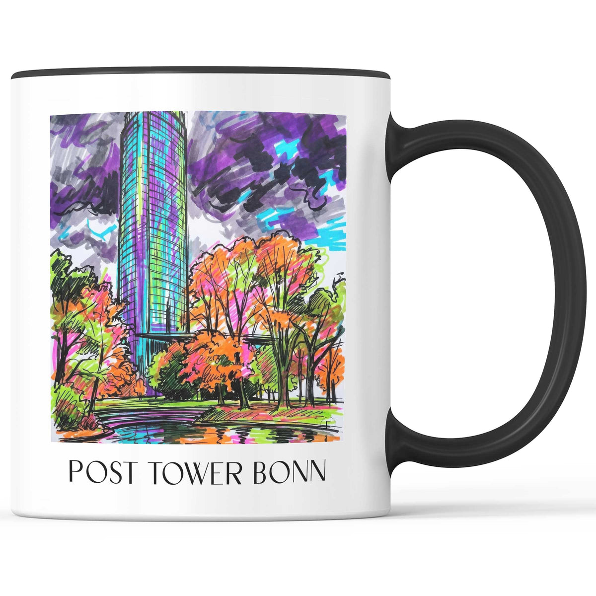 Posttower Kaffeebecher - Bonn - Deutschland Becher - Kaffeetasse im Tag Graffiti Stil - favplace