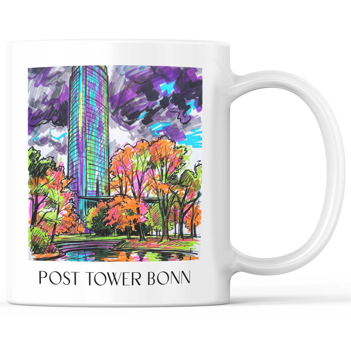 Posttower Kaffeebecher - Bonn - Deutschland Becher - Kaffeetasse im Tag Graffiti Stil - favplace