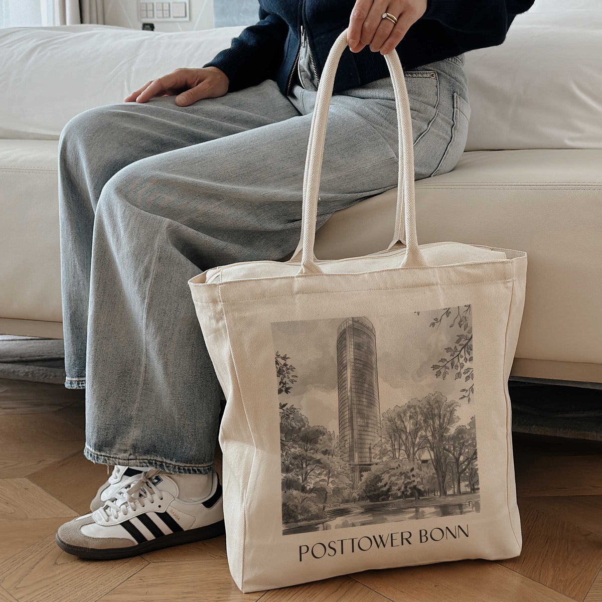 posttower-bonn-deutschland-einkaufstasche-aquarell-schwarz-weiss