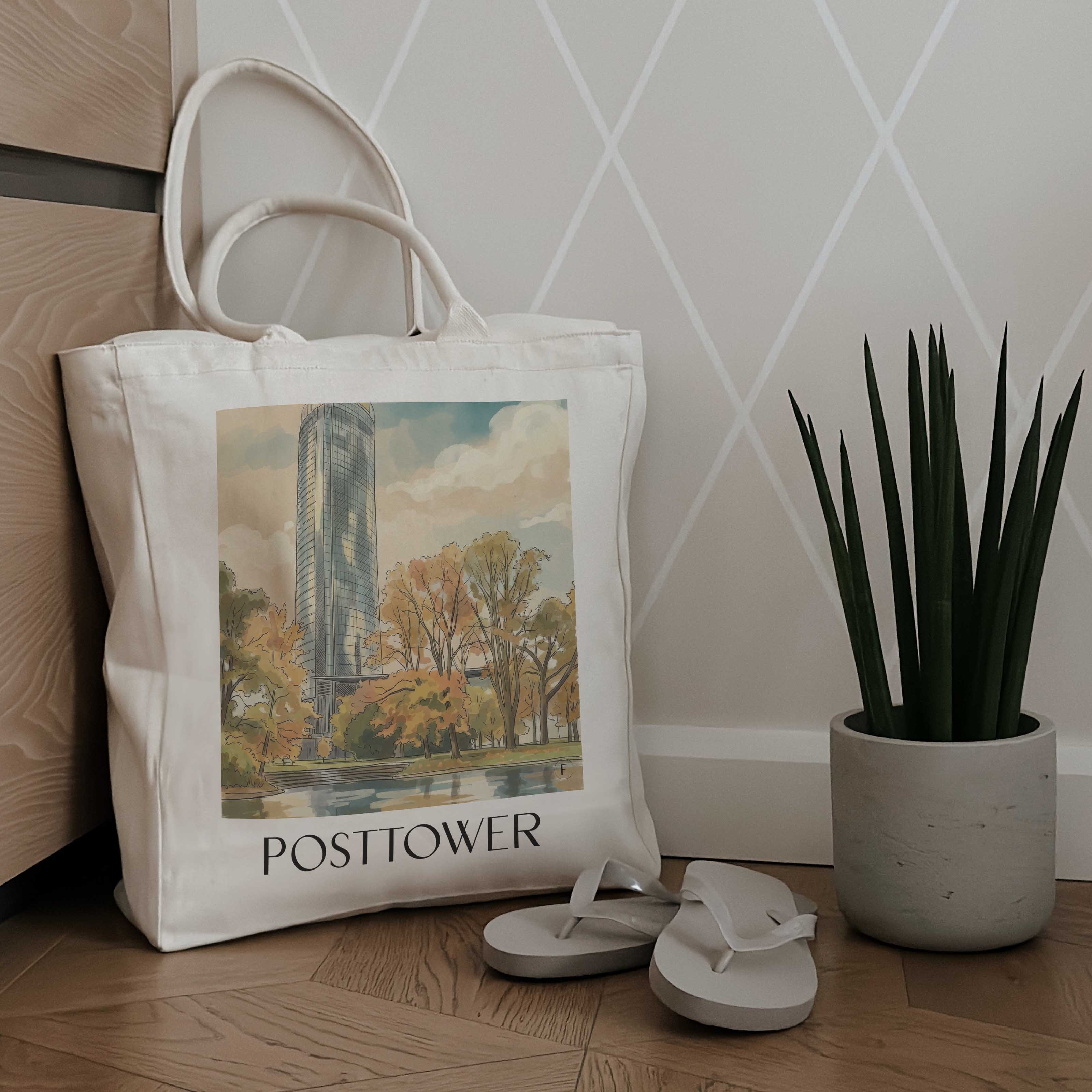 posttower-bonn-deutschland-einkaufstasche-aquarell