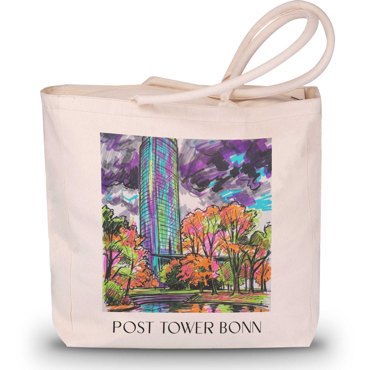 Posttower Shopping Tasche - Bonn - Deutschland Tote Bag - Einkaufstasche im Tag Graffiti Stil - favplace
