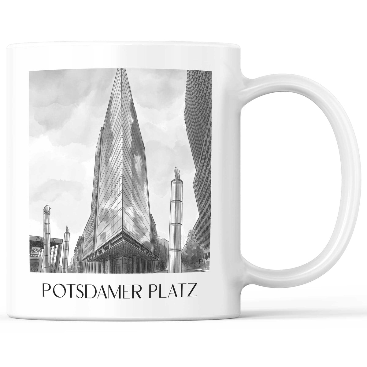 Potsdamer Platz Kaffeebecher - Berlin - Deutschland Becher - Kaffeetasse im Aquarell Schwarz-Weiß Stil - favplace