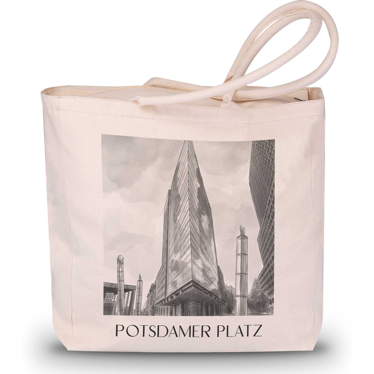 Potsdamer Platz Shopping Tasche - Berlin - Deutschland Tote Bag - Einkaufstasche im Aquarell Schwarz-Weiß Stil - favplace