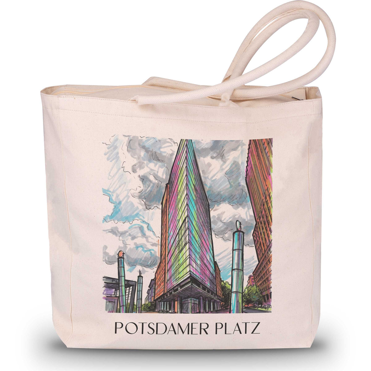 Potsdamer Platz Shopping Tasche - Berlin - Deutschland Tote Bag - Einkaufstasche im Tag Graffiti Stil - favplace