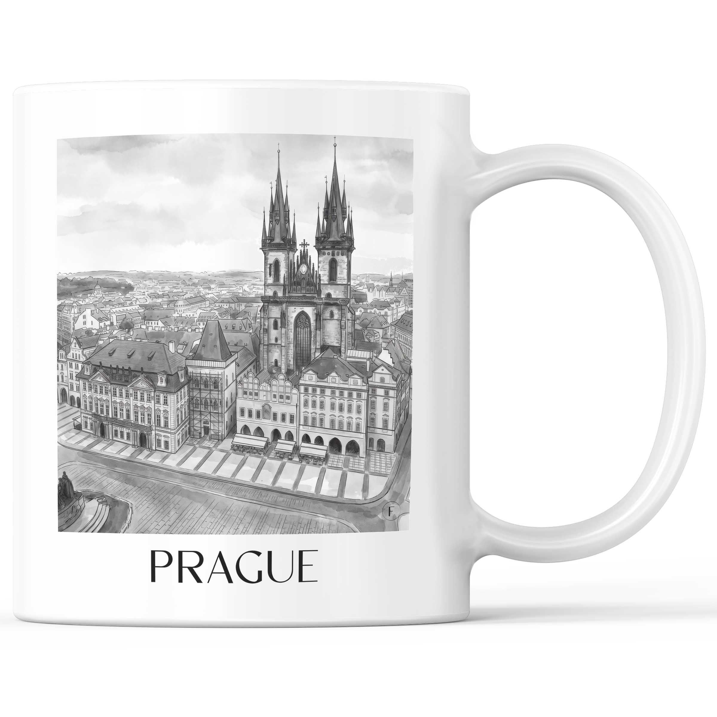 Prag - Tschechien Becher - Kaffeetasse im Aquarell Schwarz-Weiß Stil - favplace