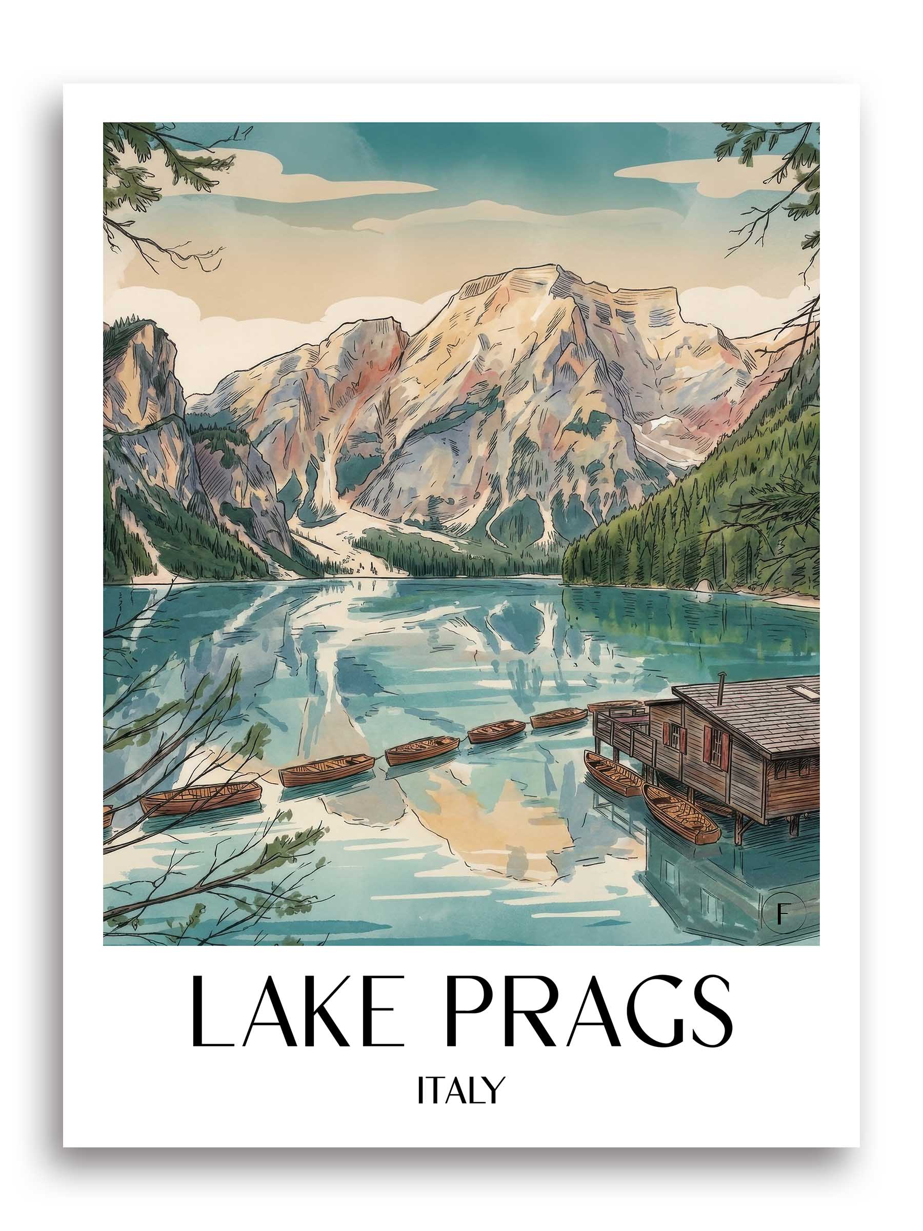 Pragser Wildsee Poster - Südtirol - Italien Kunstdruck - Aquarell von A4 bis A1 - favplace