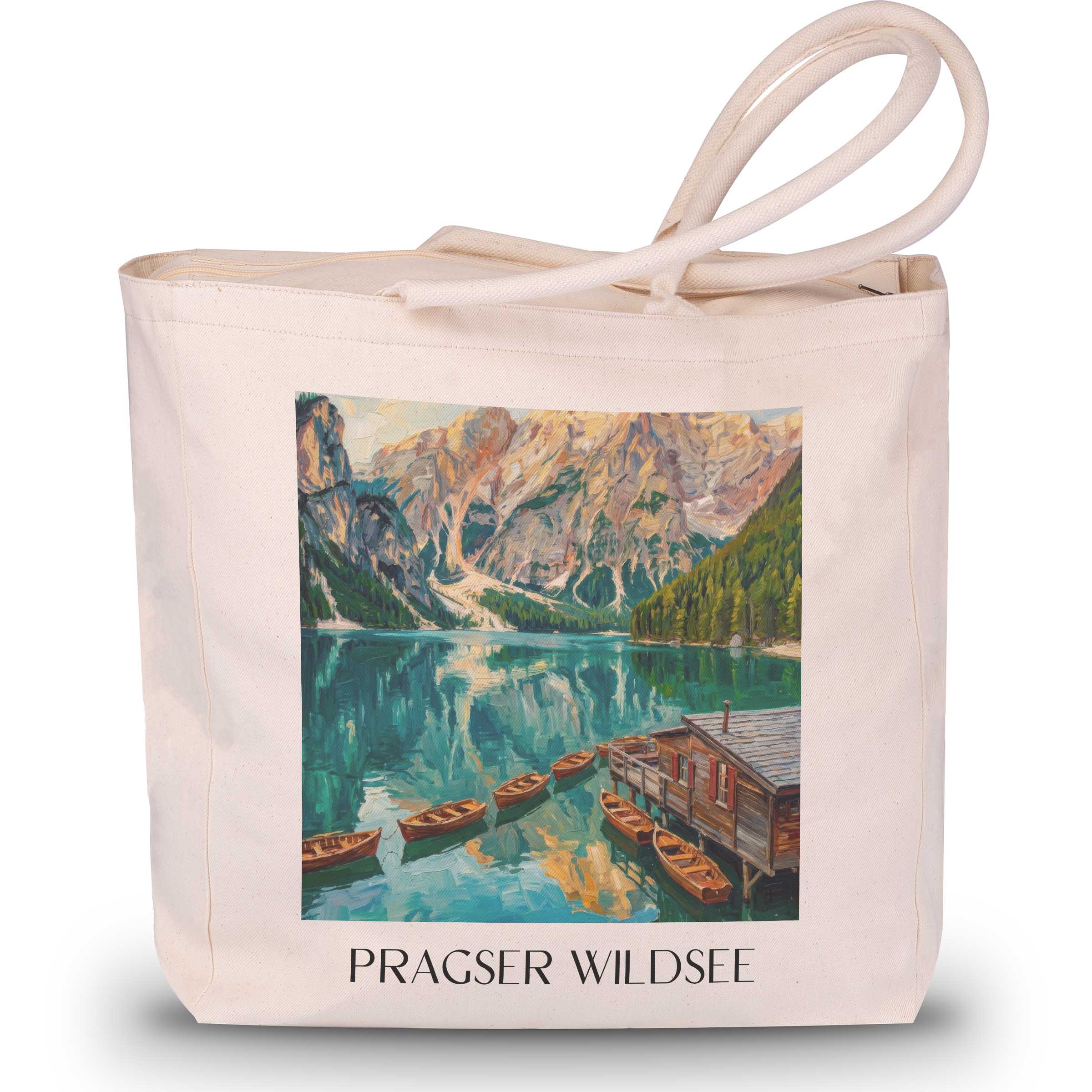 pragser-wildsee-südtirol-italien-einkaufstasche-oil-painting-oelgemaelde