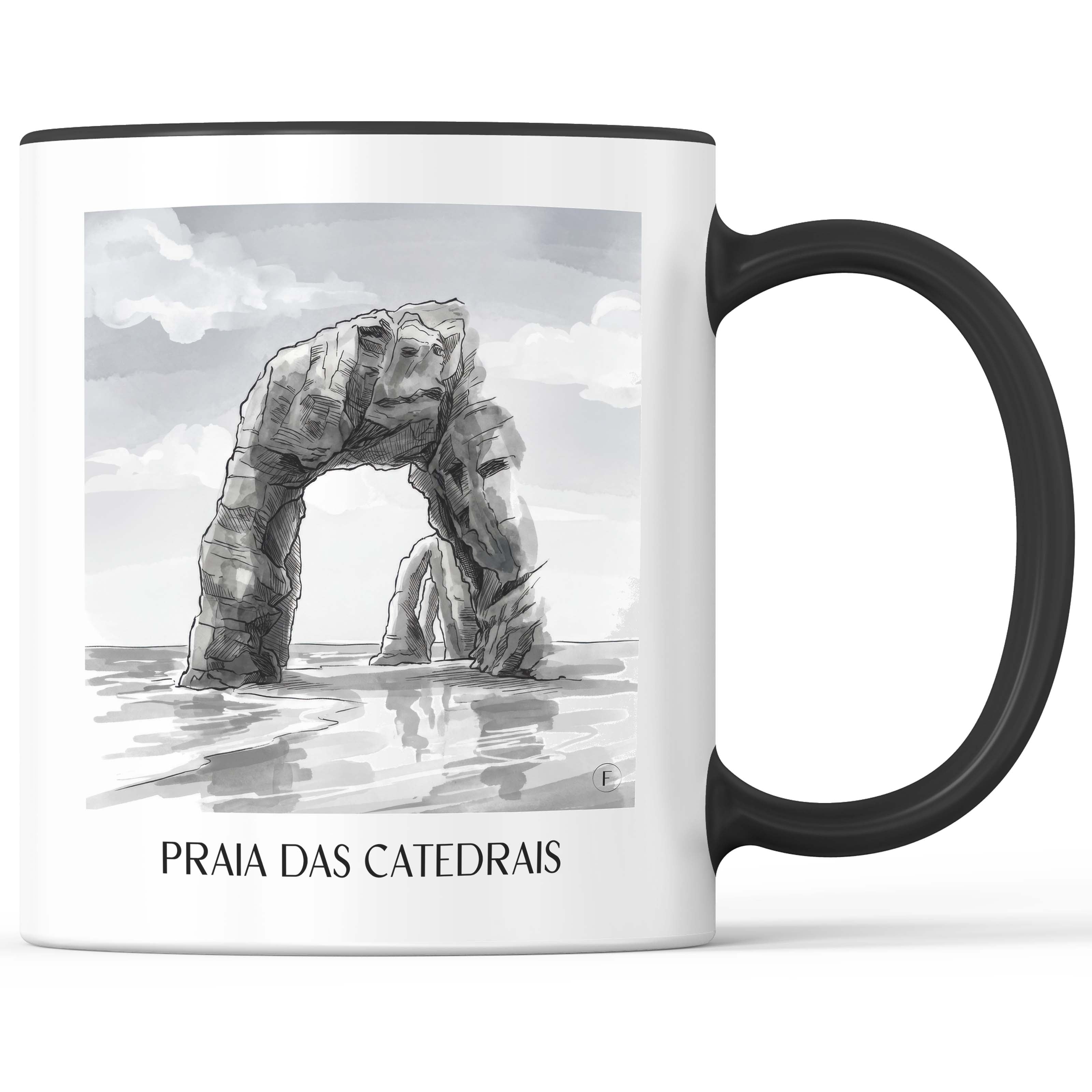 praia-das-catedrais-spanien-spanien-kaffeebecher-aquarell-schwarz-weiss