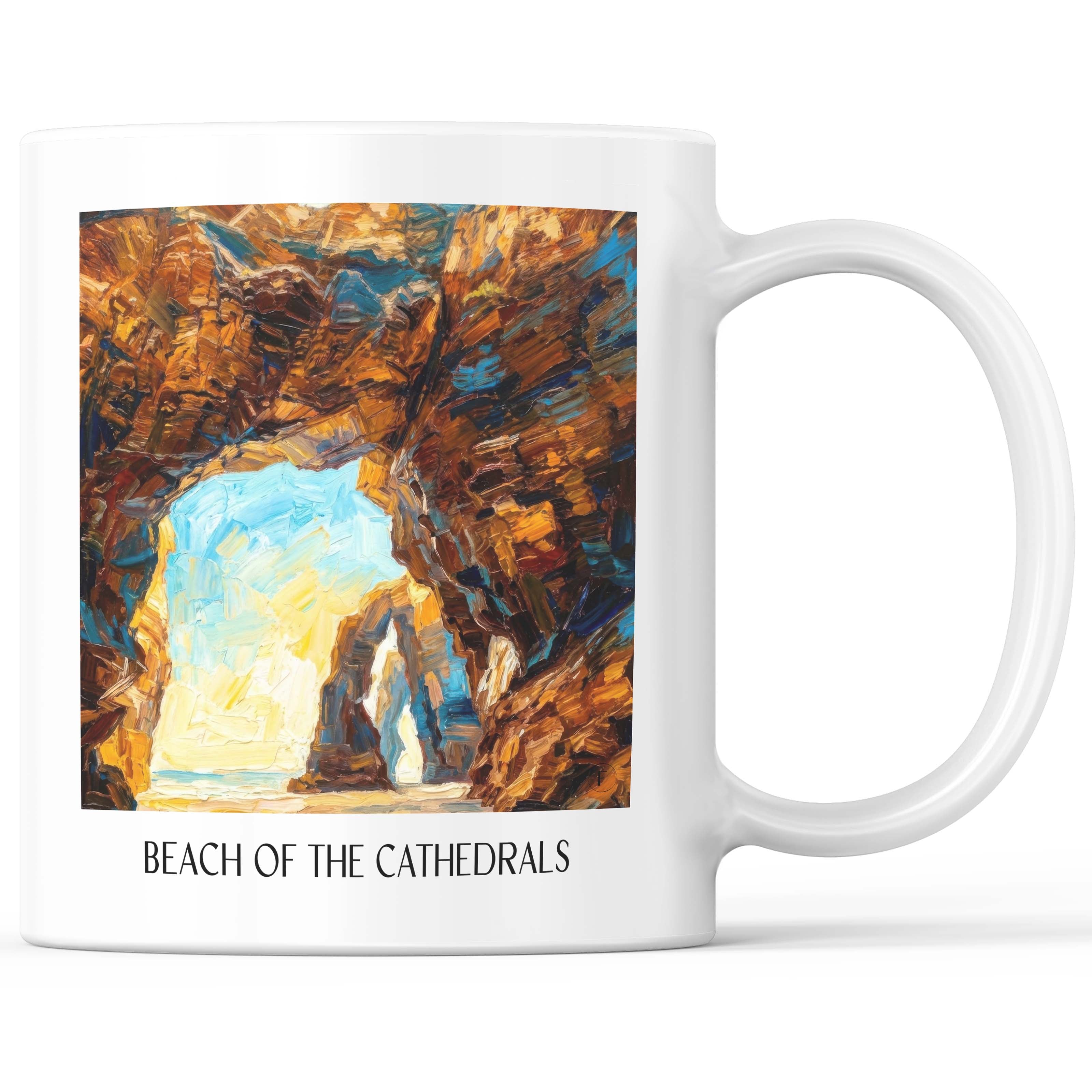 Praia das Catedrais Kaffeebecher - Spanien - Spanien Becher - Kaffeetasse im Ölgemälde Stil - favplace
