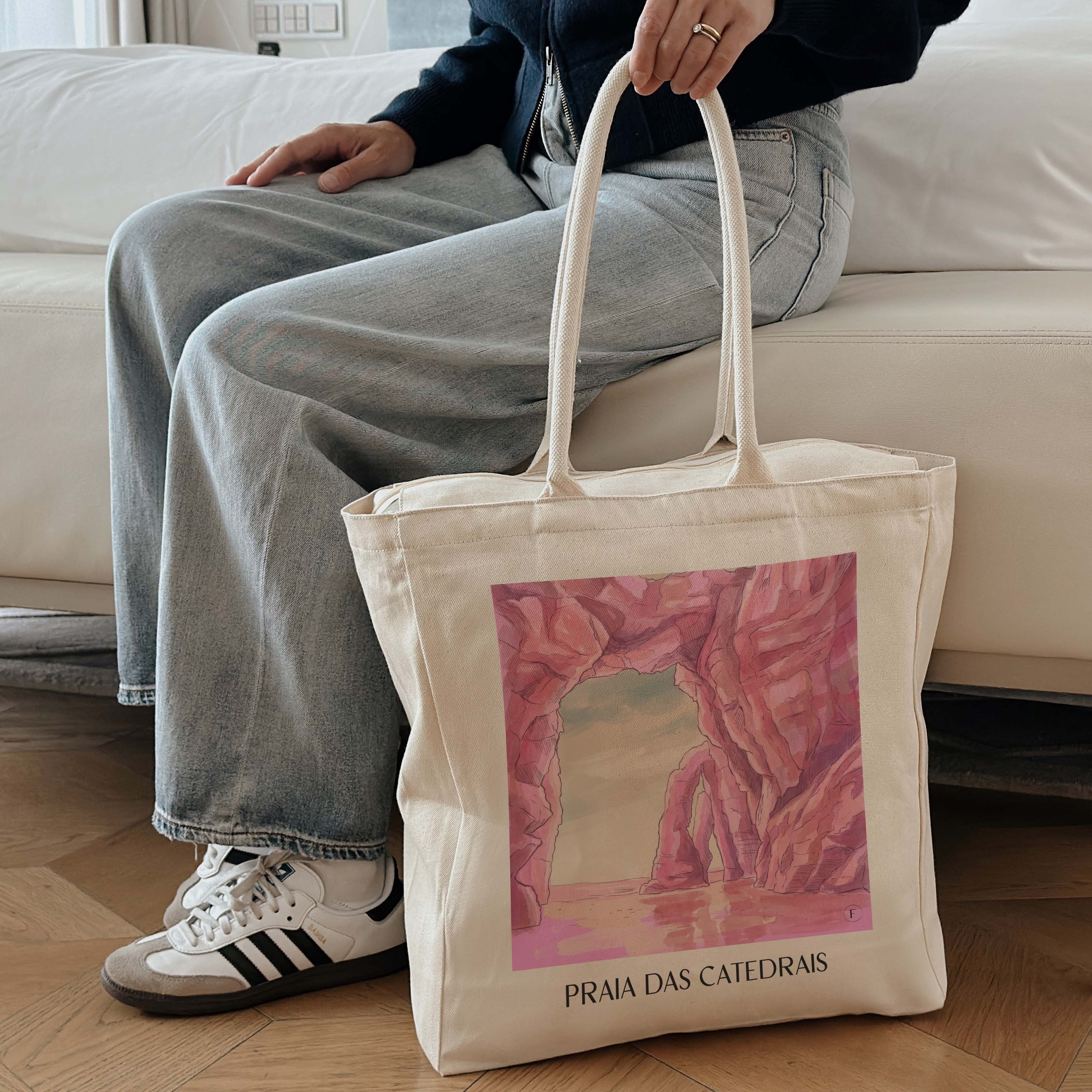 praia-das-catedrais-spanien-spanien-einkaufstasche-aquarell-pink-rosa