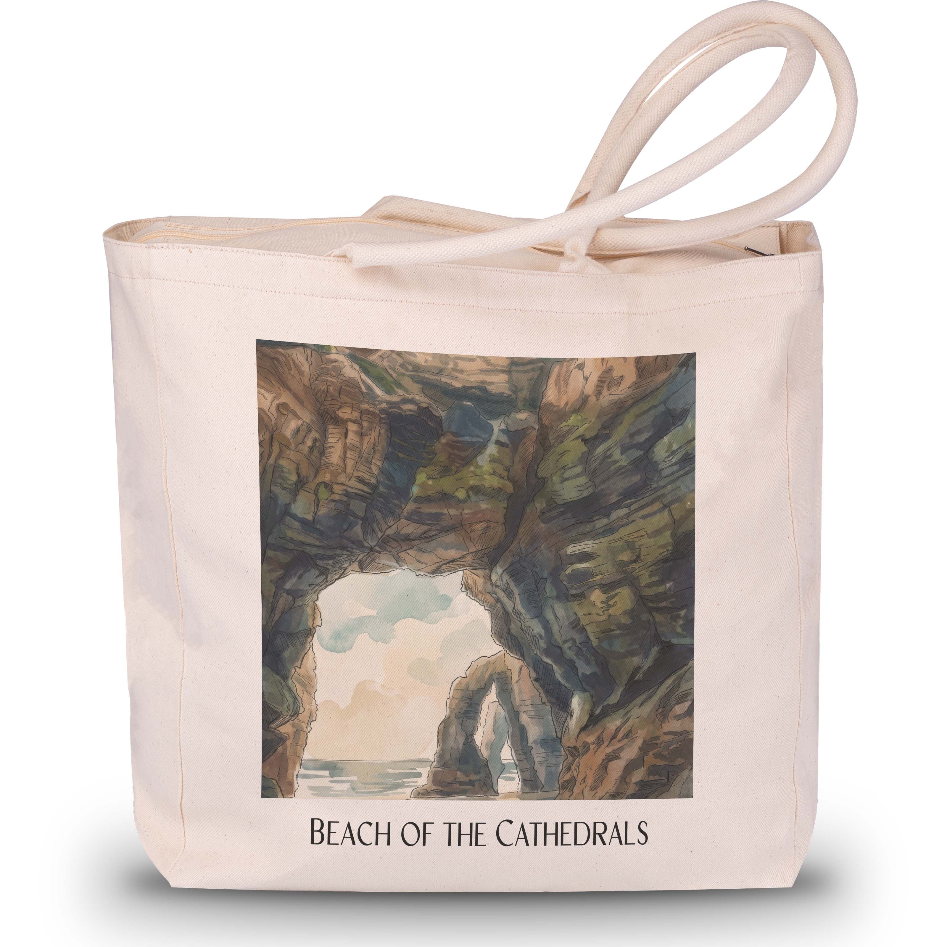Praia das Catedrais Shopping Tasche - Spanien - Spanien Tote Bag - Einkaufstasche im Aquarell Stil - favplace