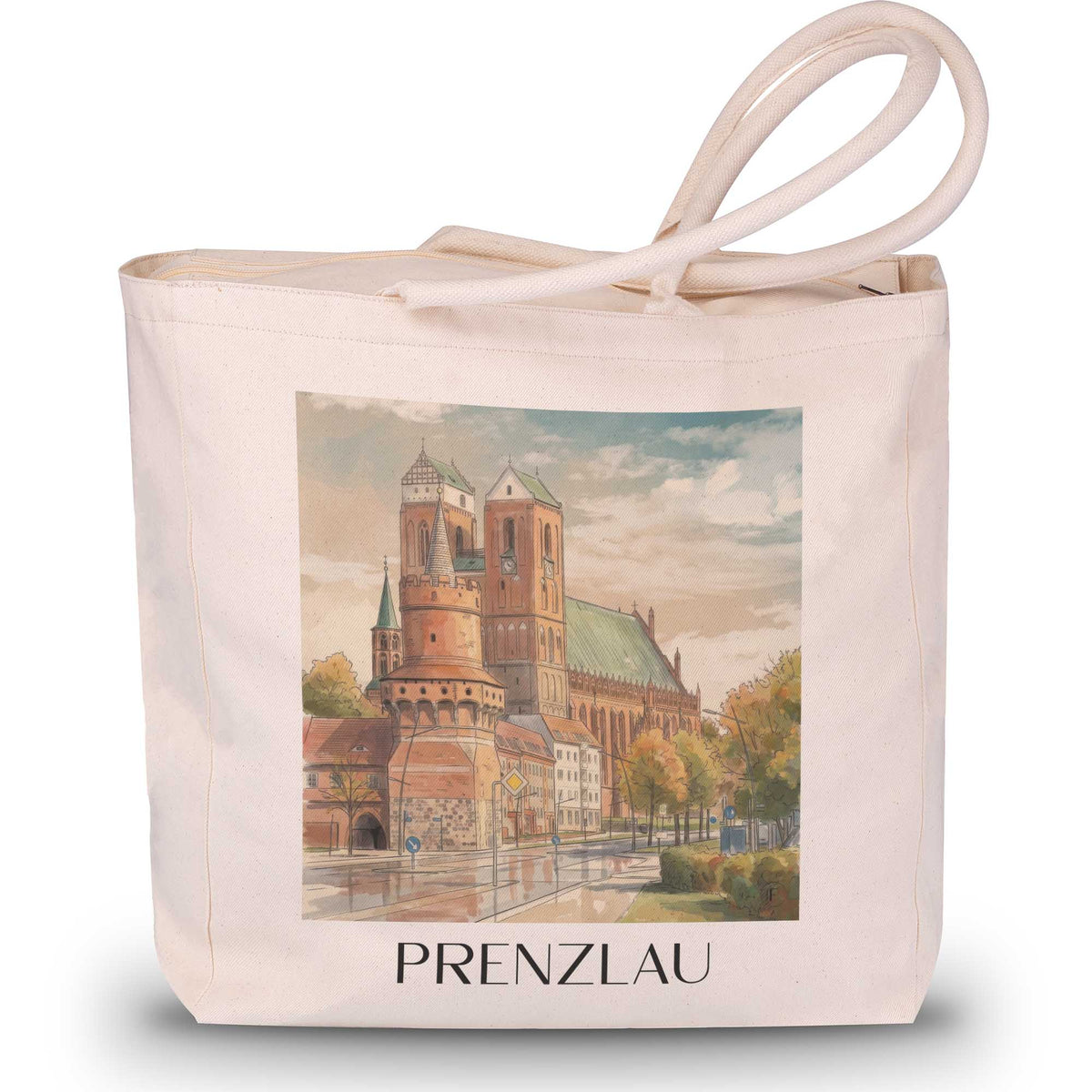 Prenzlau Shopping Tasche - Uckermark - Deutschland Tote Bag - Einkaufstasche im Aquarell Stil - favplace