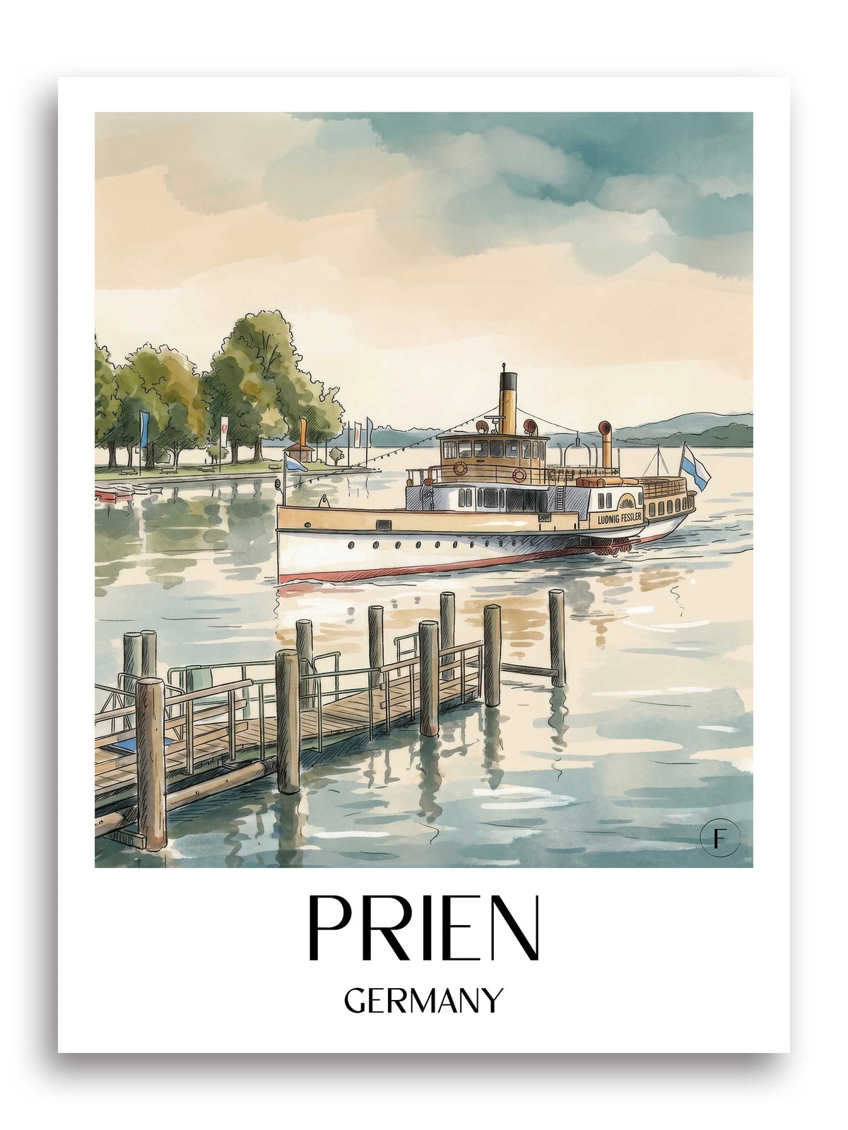 Prien Poster - Chiemgau - Deutschland Kunstdruck - Aquarell von A4 bis A1 - favplace