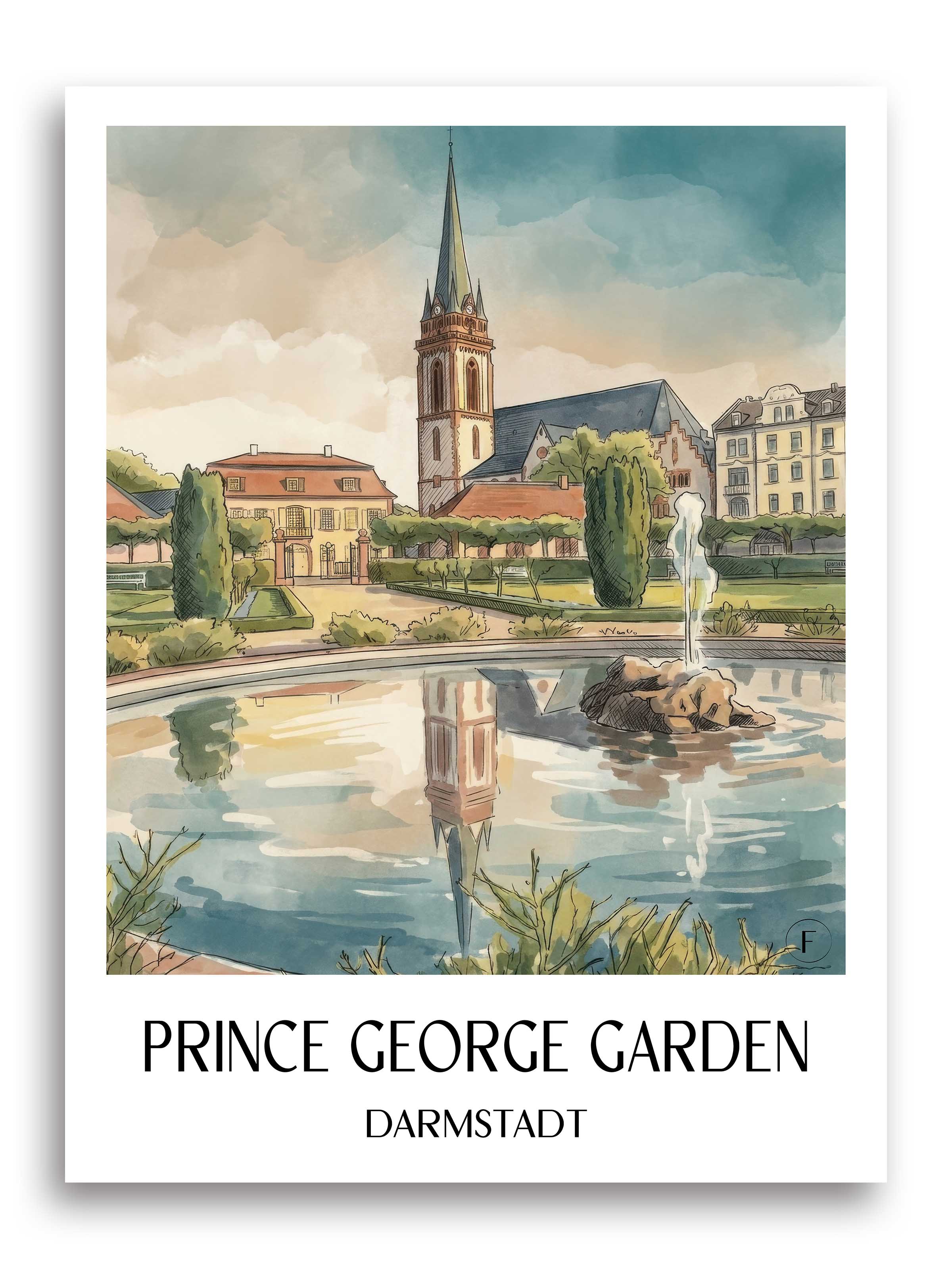 Prinz-Georg-Garten Poster - Darmstadt - Deutschland Kunstdruck - Aquarell von A4 bis A1 - favplace