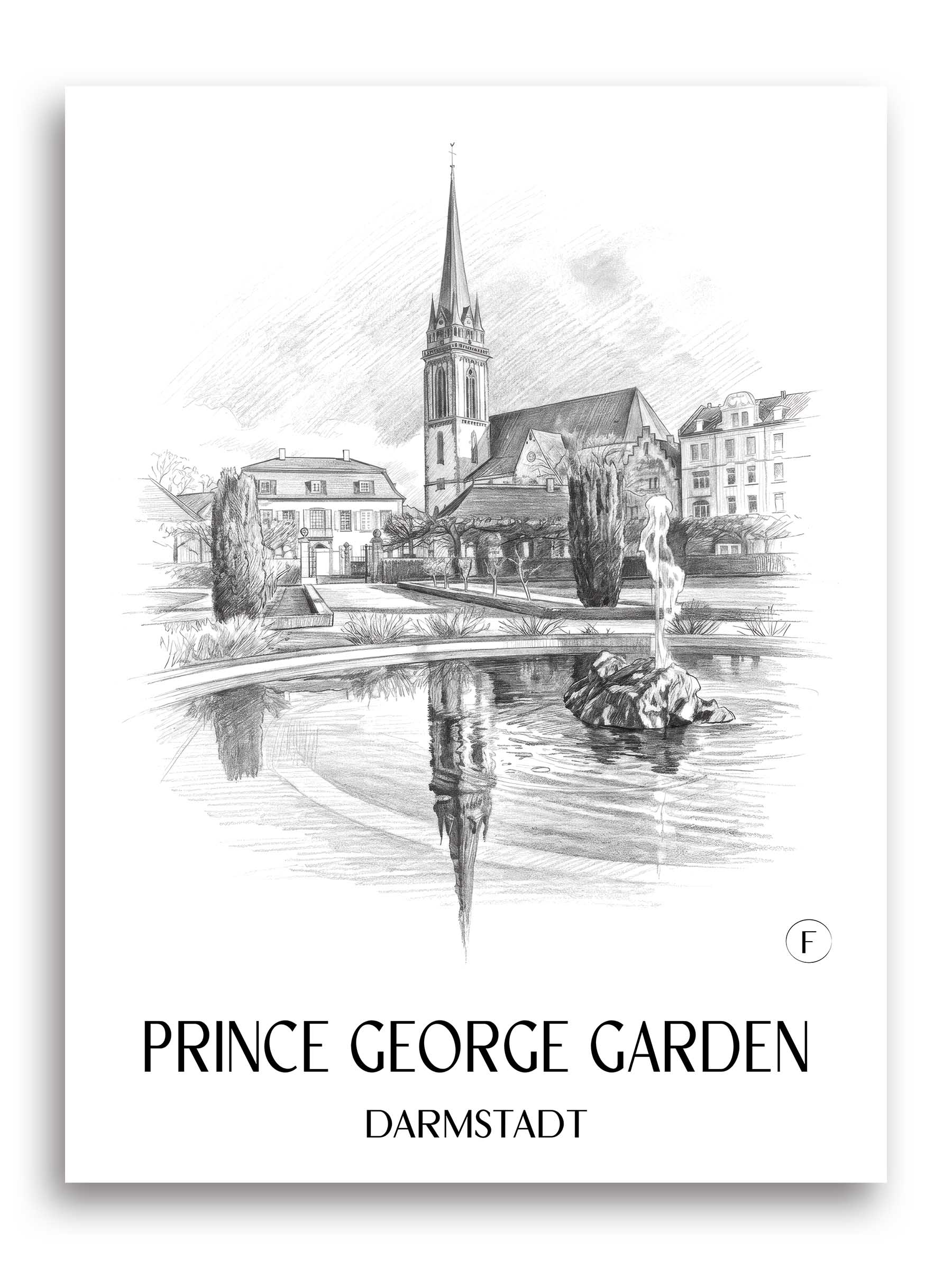 Prinz-Georg-Garten Poster - Darmstadt - Deutschland Kunstdruck - Zeichnung von A4 bis A1