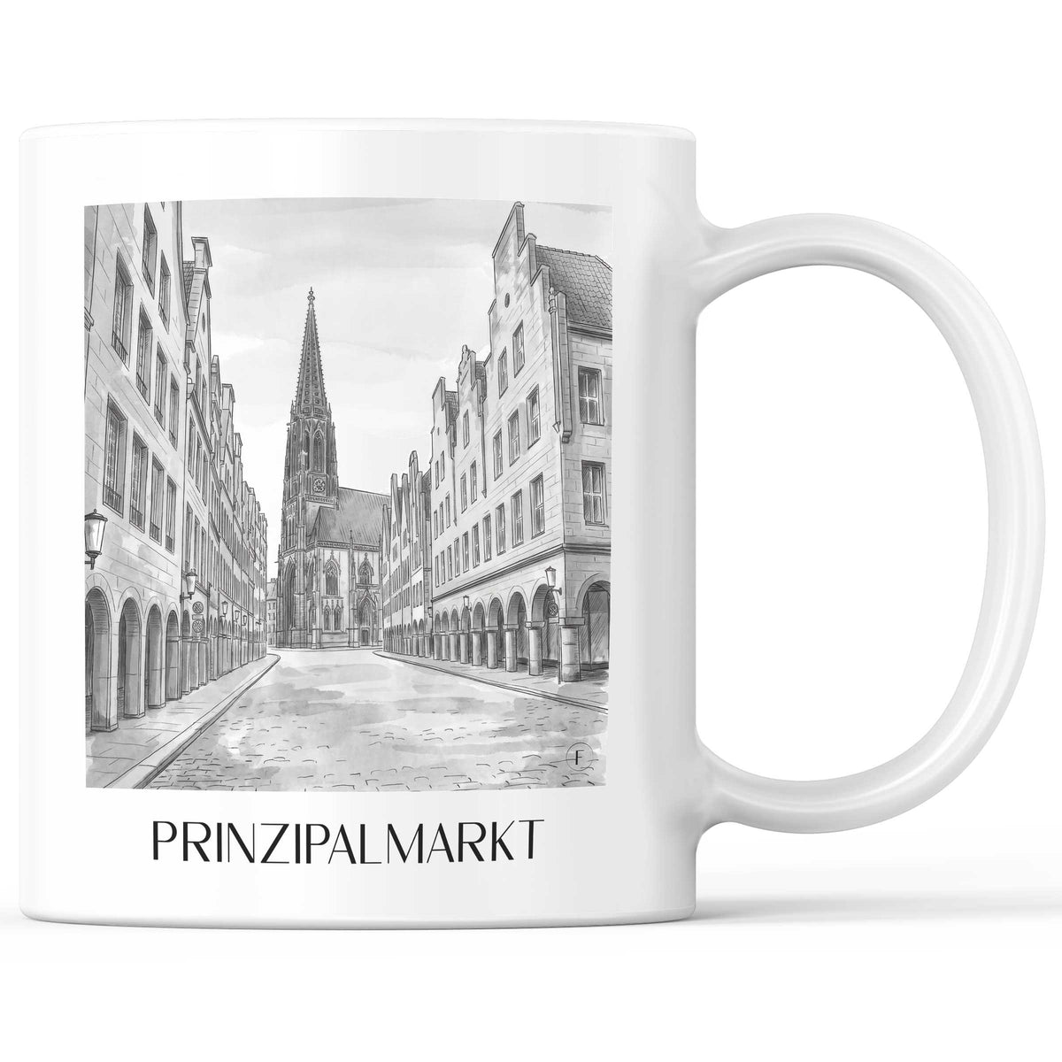 prinzipalmarkt-münster-deutschland-kaffeebecher-aquarell-schwarz-weiss