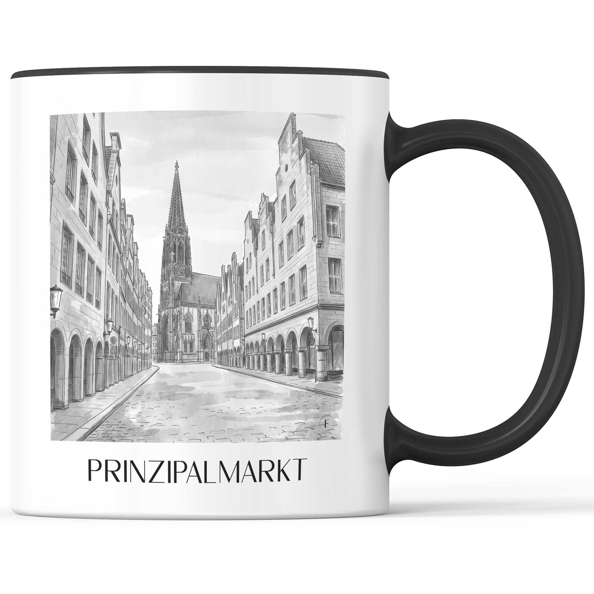 Prinzipalmarkt Kaffeebecher - Münster - Deutschland Becher - Kaffeetasse im Aquarell Schwarz-Weiß Stil - favplace