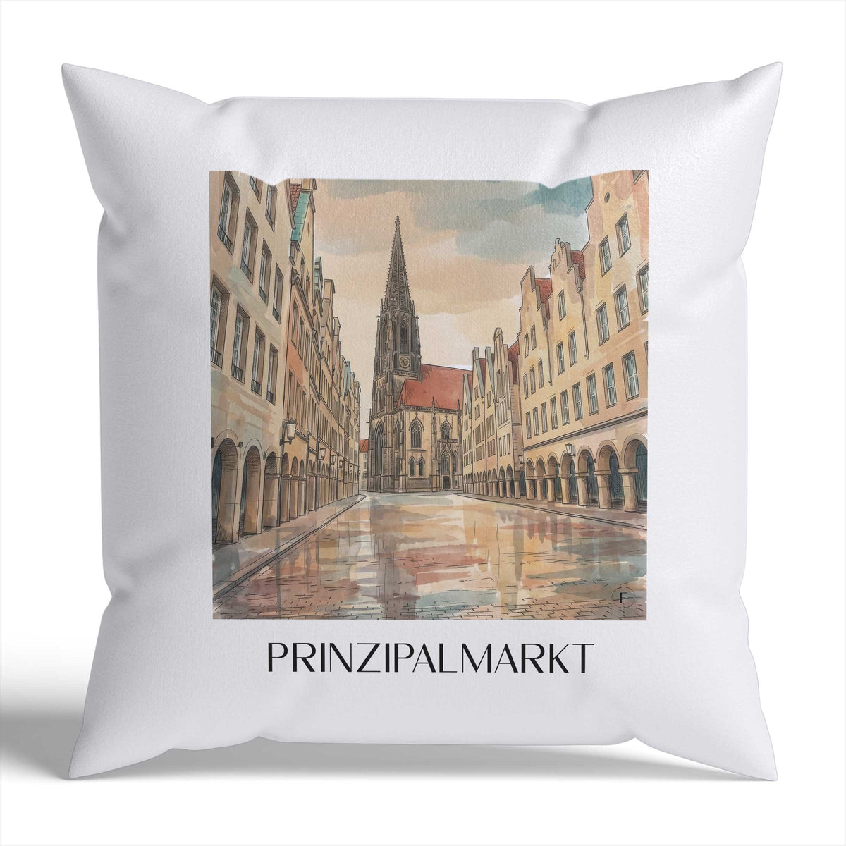 Prinzipalmarkt Kissenhülle - Zierkissen Bezug - Münster - Deutschland Kissen bzw. Kissenbezug im Aquarell Stil - favplace