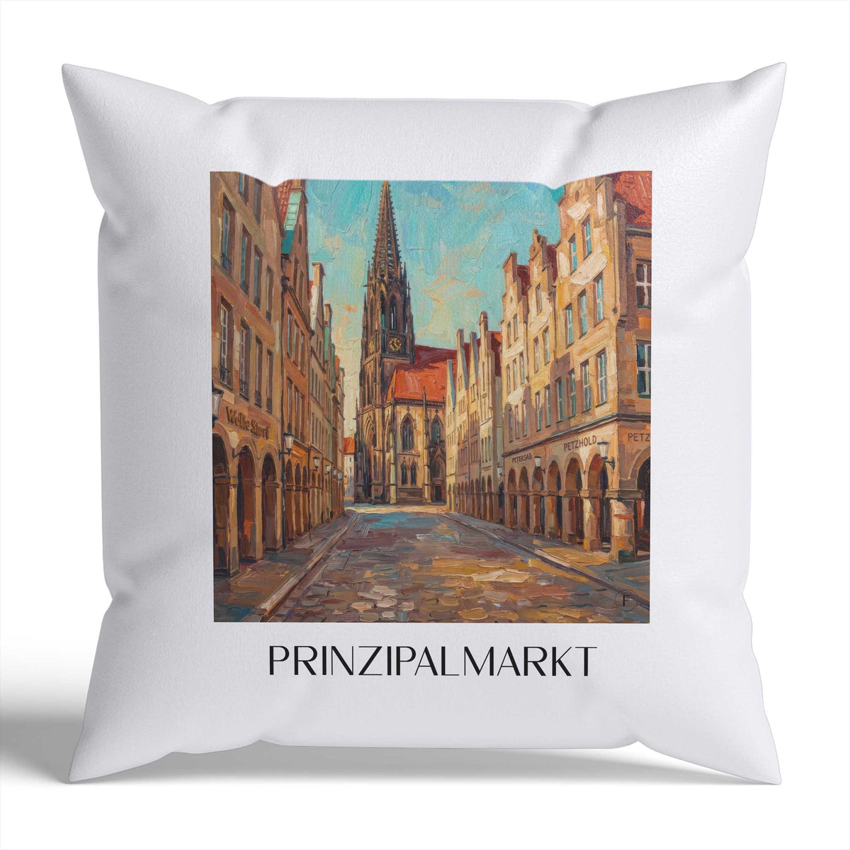Prinzipalmarkt Kissenhülle - Zierkissen Bezug - Münster - Deutschland Kissen bzw. Kissenbezug im Ölgemälde Stil - favplace