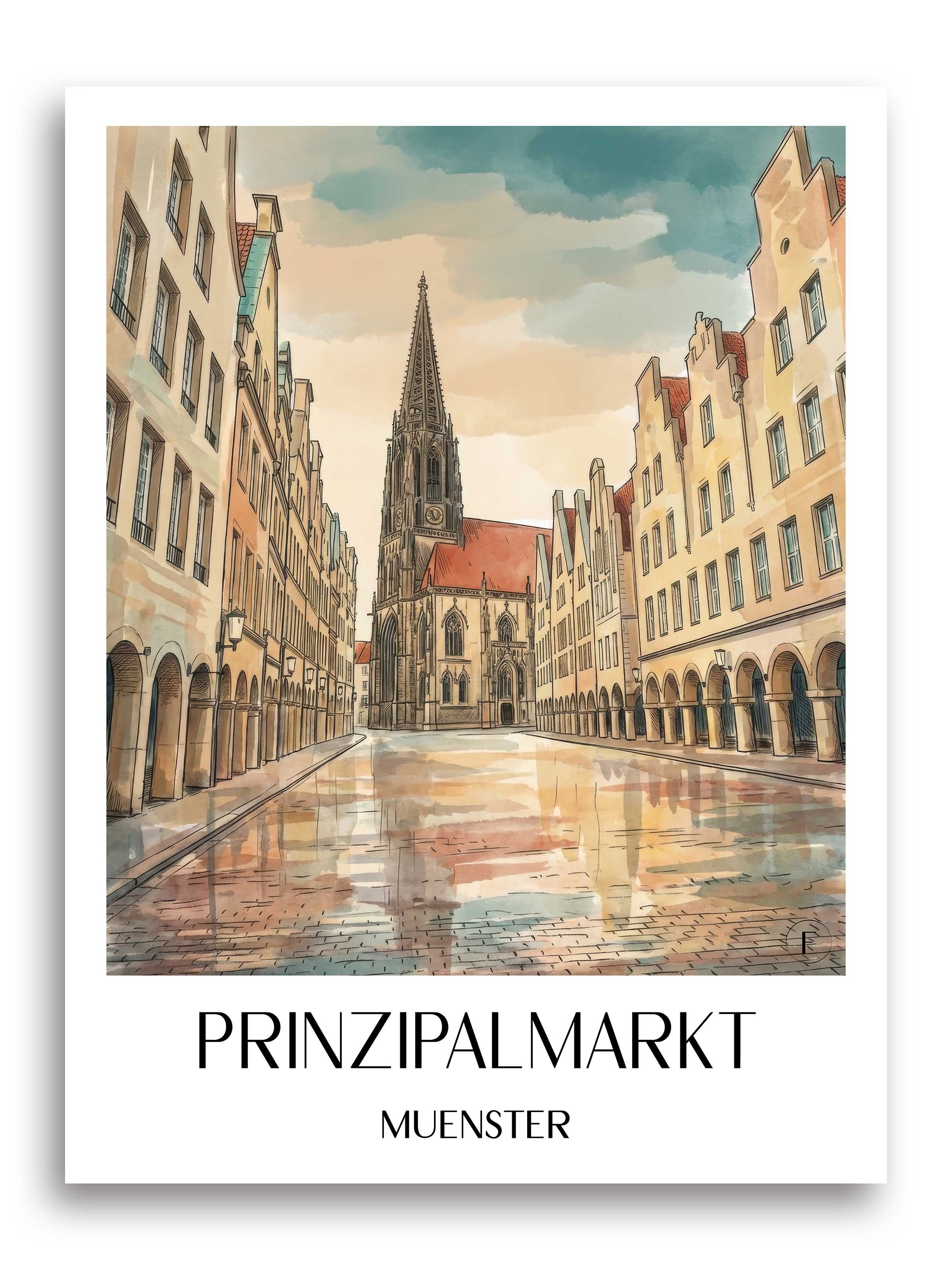 Prinzipalmarkt Poster - Münster - Deutschland Kunstdruck - Aquarell von A4 bis A1 - favplace