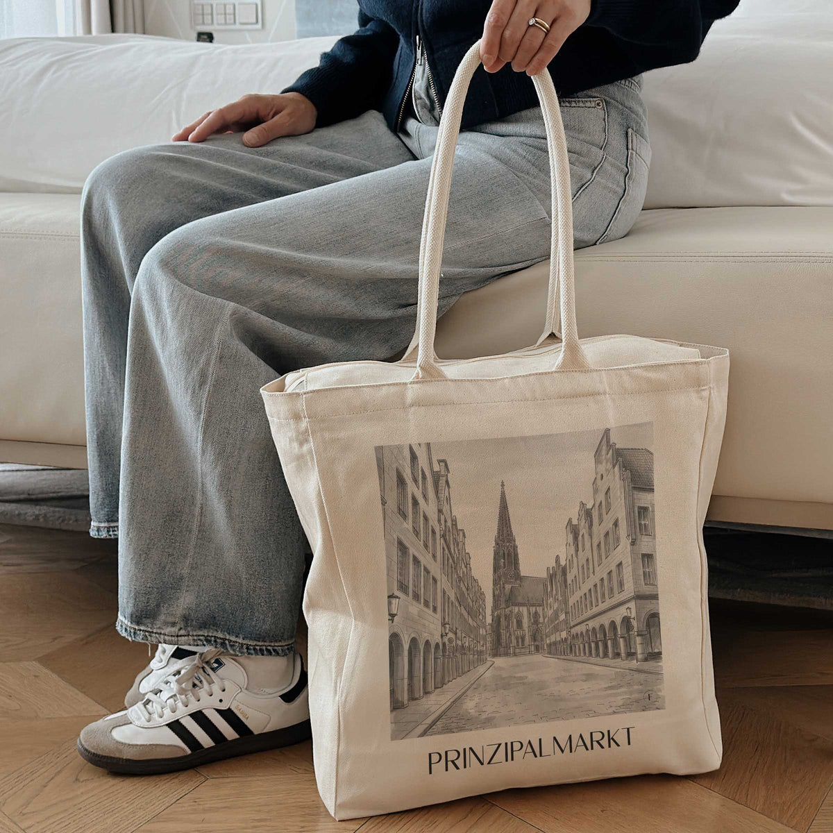prinzipalmarkt-münster-deutschland-einkaufstasche-aquarell-schwarz-weiss