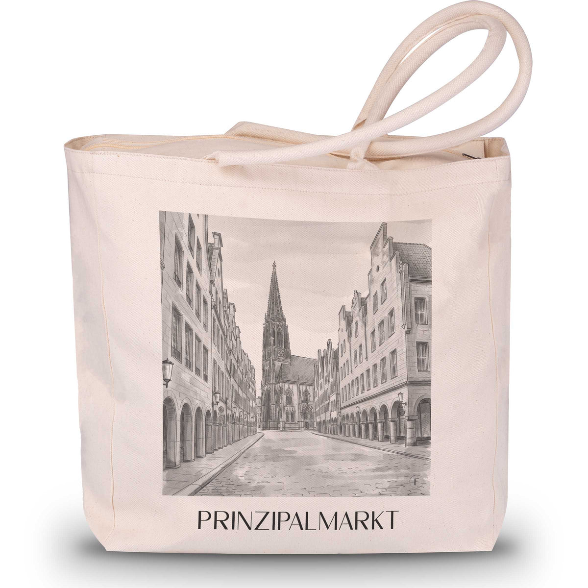 Prinzipalmarkt Shopping Tasche - Münster - Deutschland Tote Bag - Einkaufstasche im Aquarell Schwarz-Weiß Stil - favplace