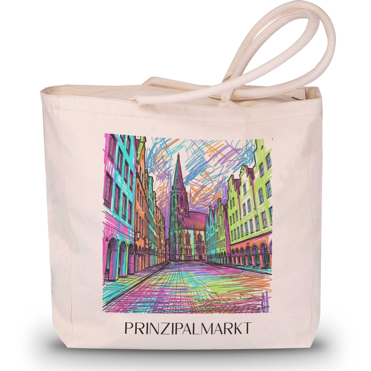 Prinzipalmarkt Shopping Tasche - Münster - Deutschland Tote Bag - Einkaufstasche im Tag Graffiti Stil - favplace