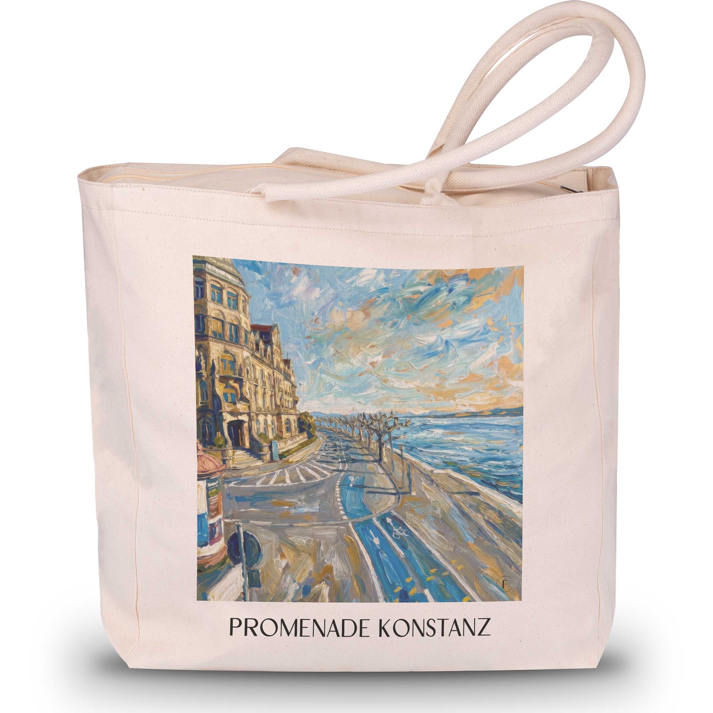 promenade-konstanz-bodensee-deutschland-einkaufstasche-oil-painting-oelgemaelde