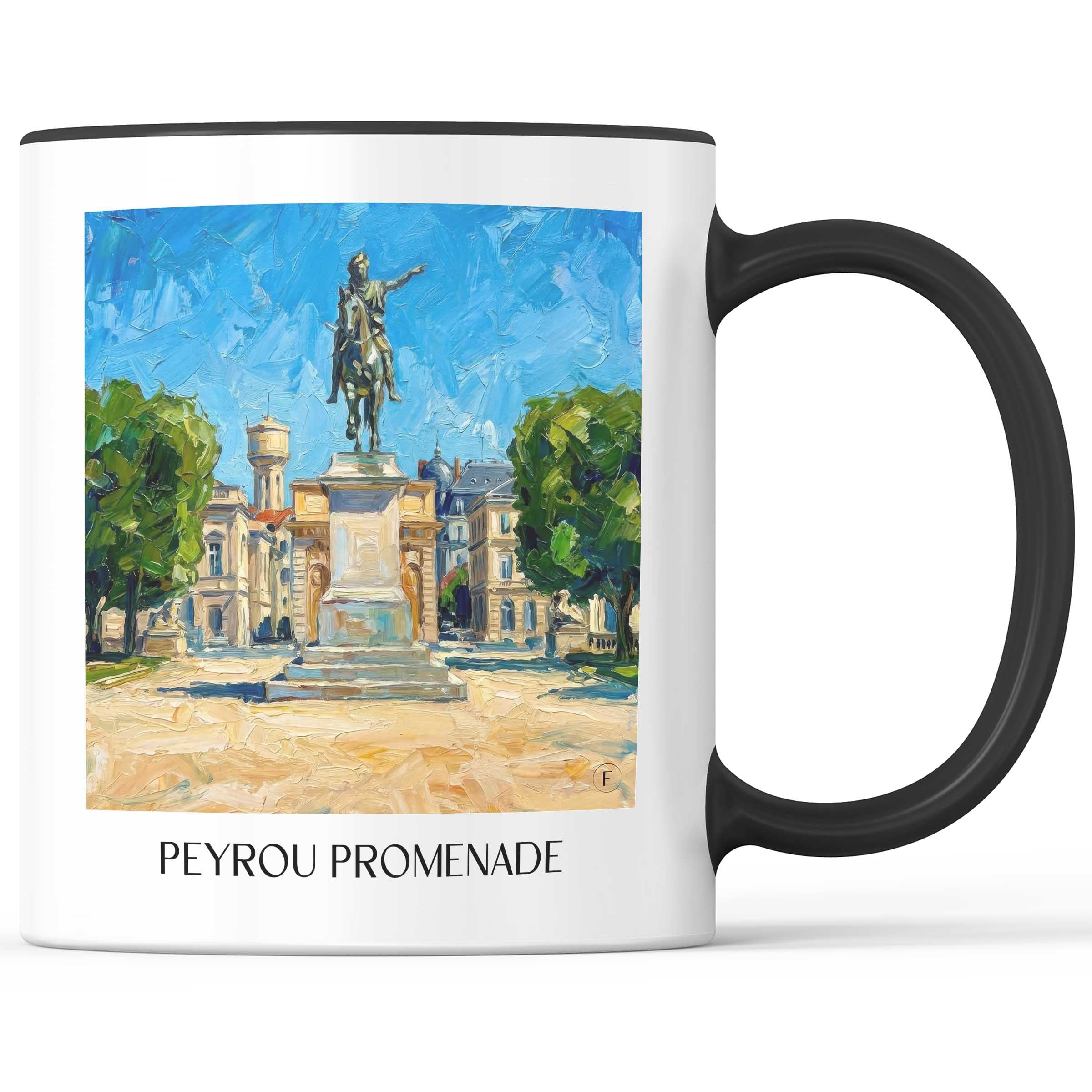Promenade du Peyrou Kaffeebecher - Montpellier - Frankreich Becher - Kaffeetasse im Ölgemälde Stil - favplace