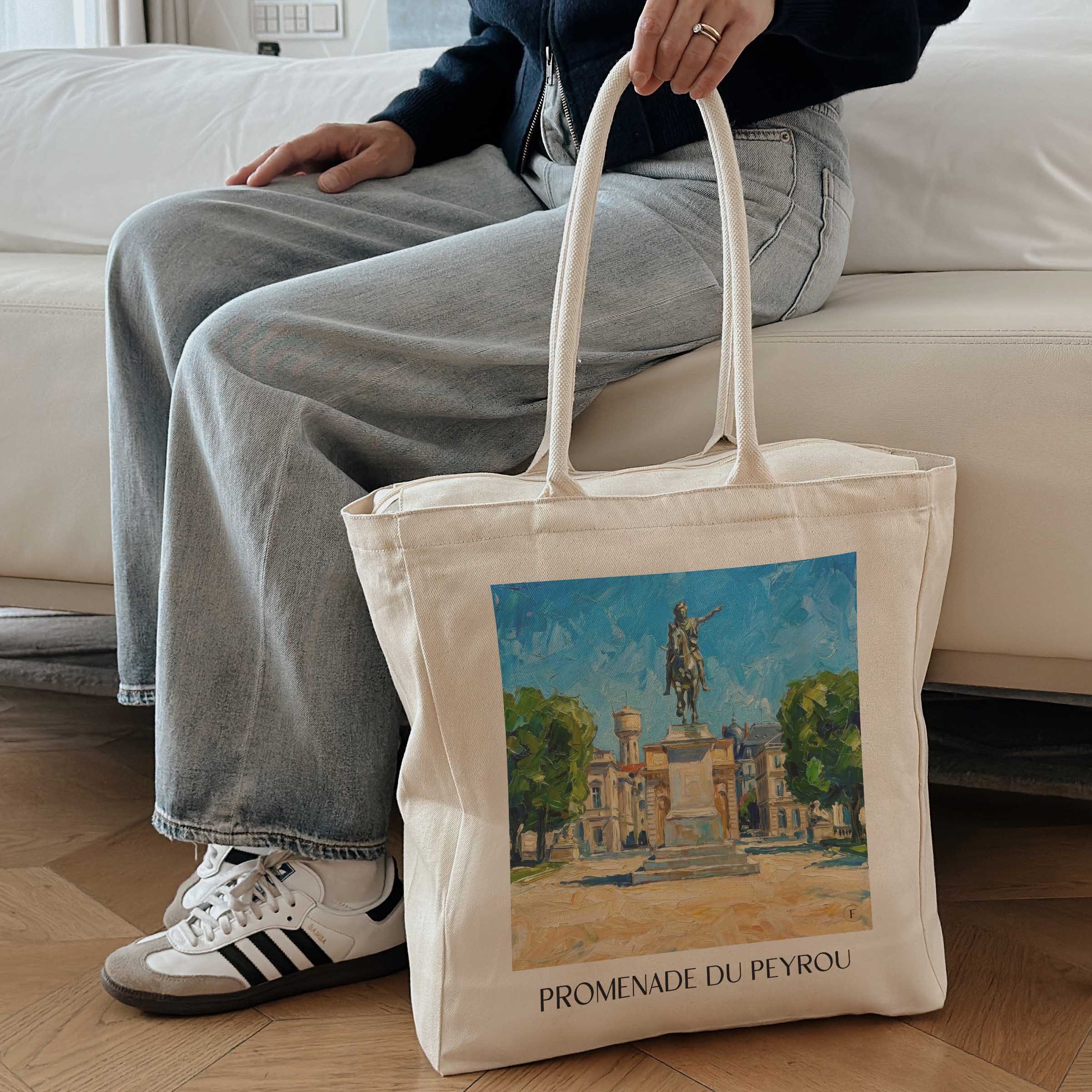 promenade-du-peyrou-montpellier-frankreich-einkaufstasche-oil-painting-oelgemaelde