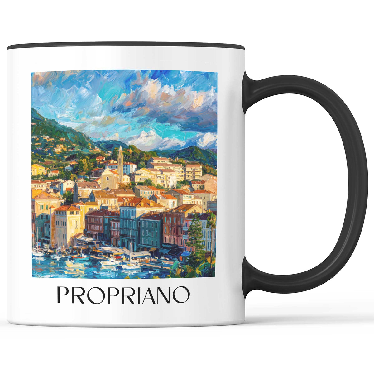Propriano Kaffeebecher - Korsika - Frankreich Becher - Kaffeetasse im Ölgemälde Stil - favplace