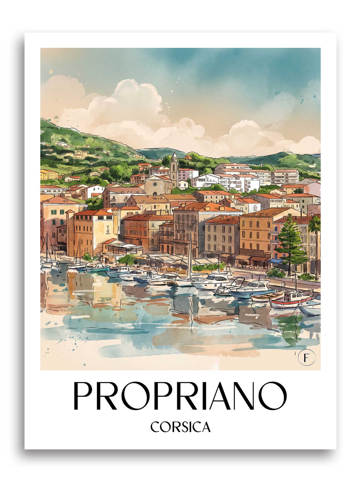 Propriano Poster - Korsika - Frankreich Kunstdruck - Aquarell von A4 bis A1 - favplace