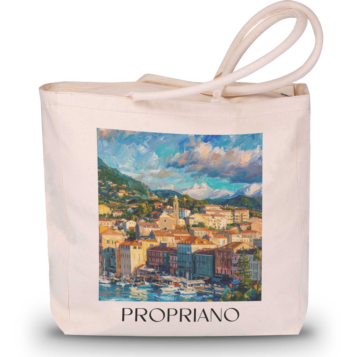 Propriano Shopping Tasche - Korsika - Frankreich Tote Bag - Einkaufstasche im Ölgemälde Stil